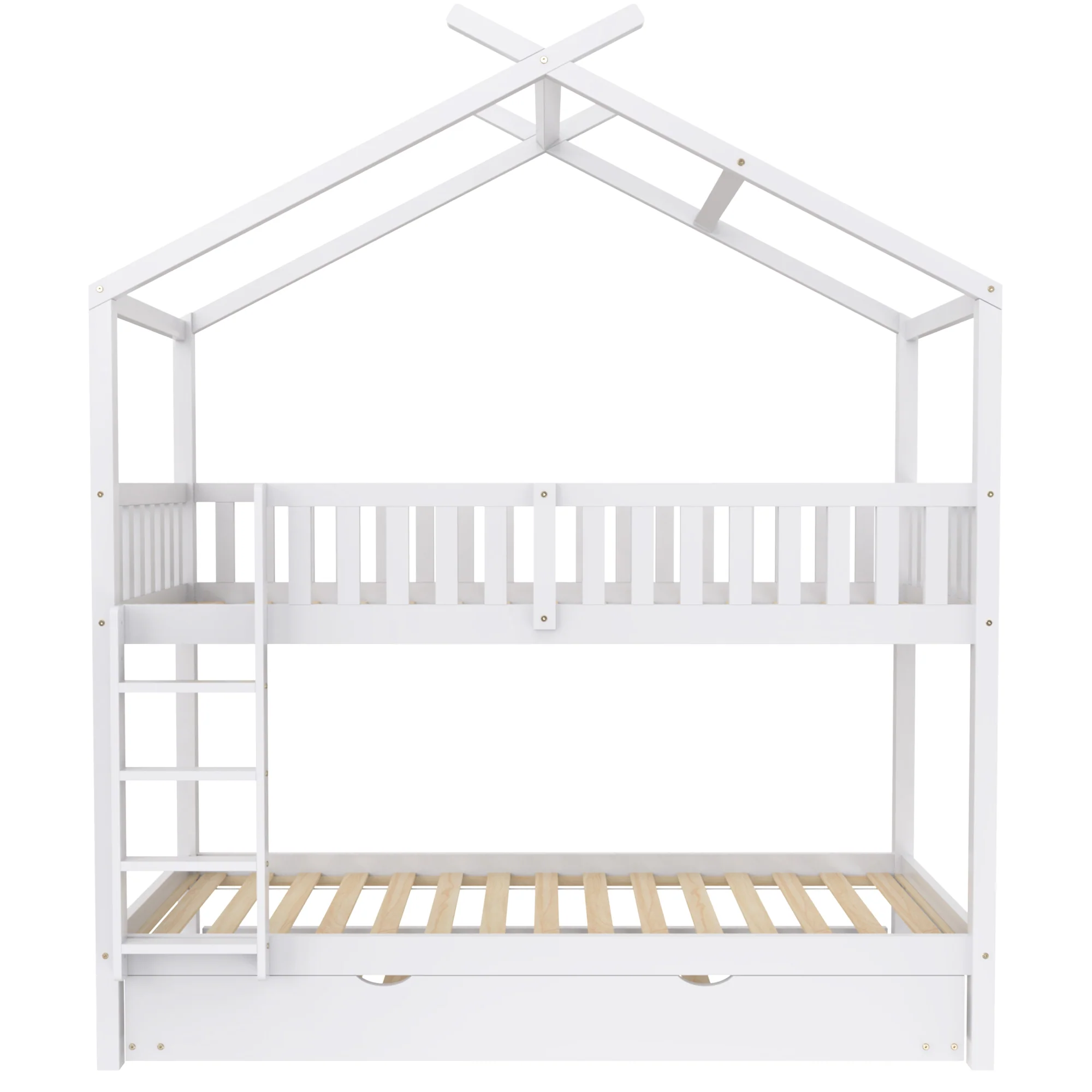 House Bed 90x200cm Triple Extendable Space-Saving - White - Image 9