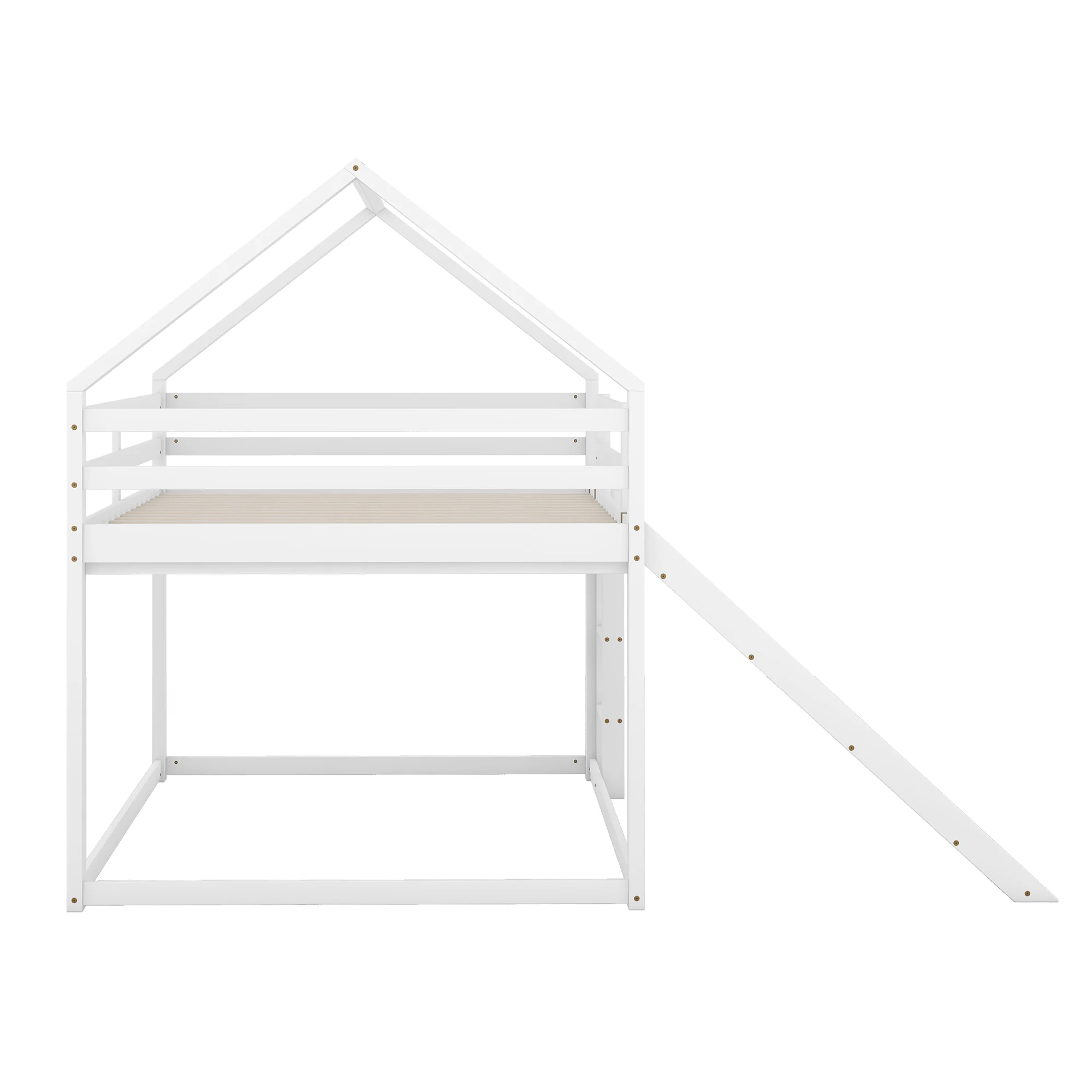 House Bunk Bed 140x200cm Double with Slide & Ladder - White - Image 10