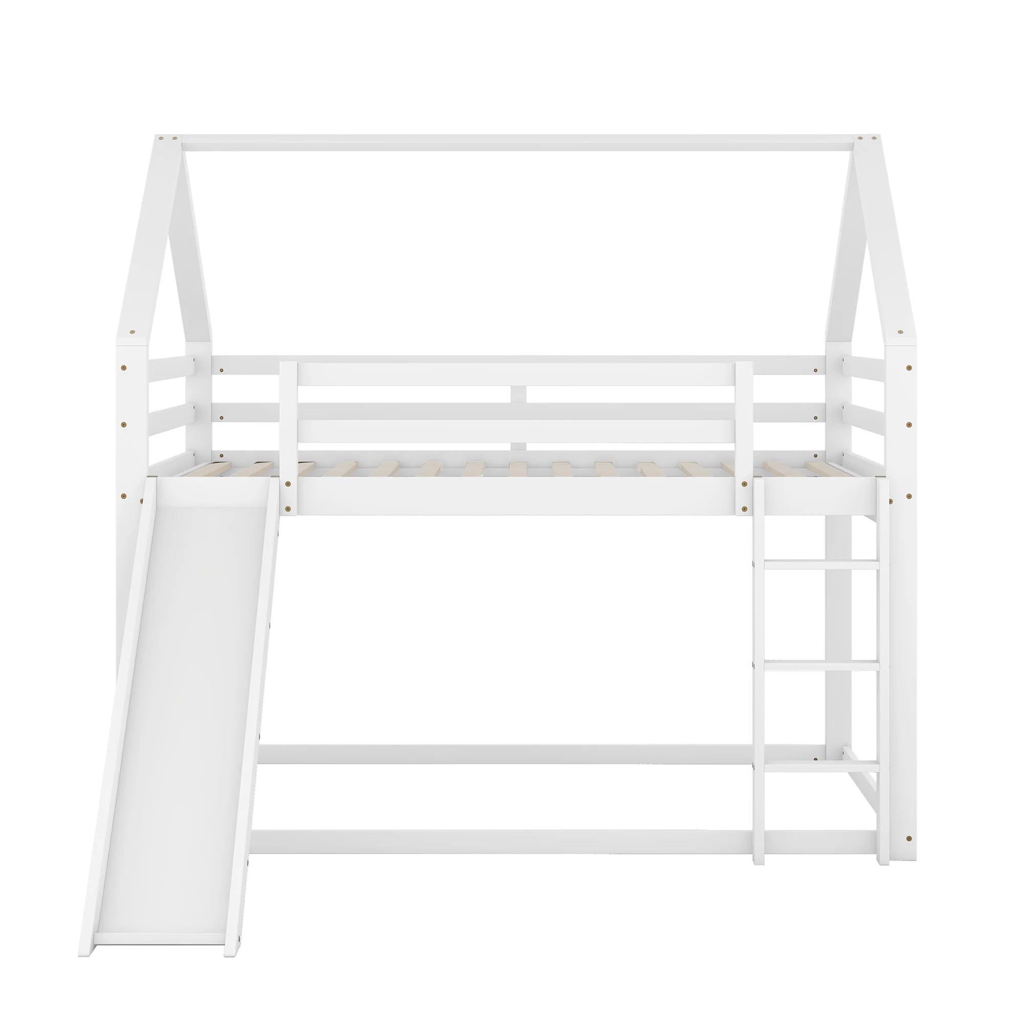 House Bunk Bed 140x200cm Double with Slide & Ladder - White - Image 7