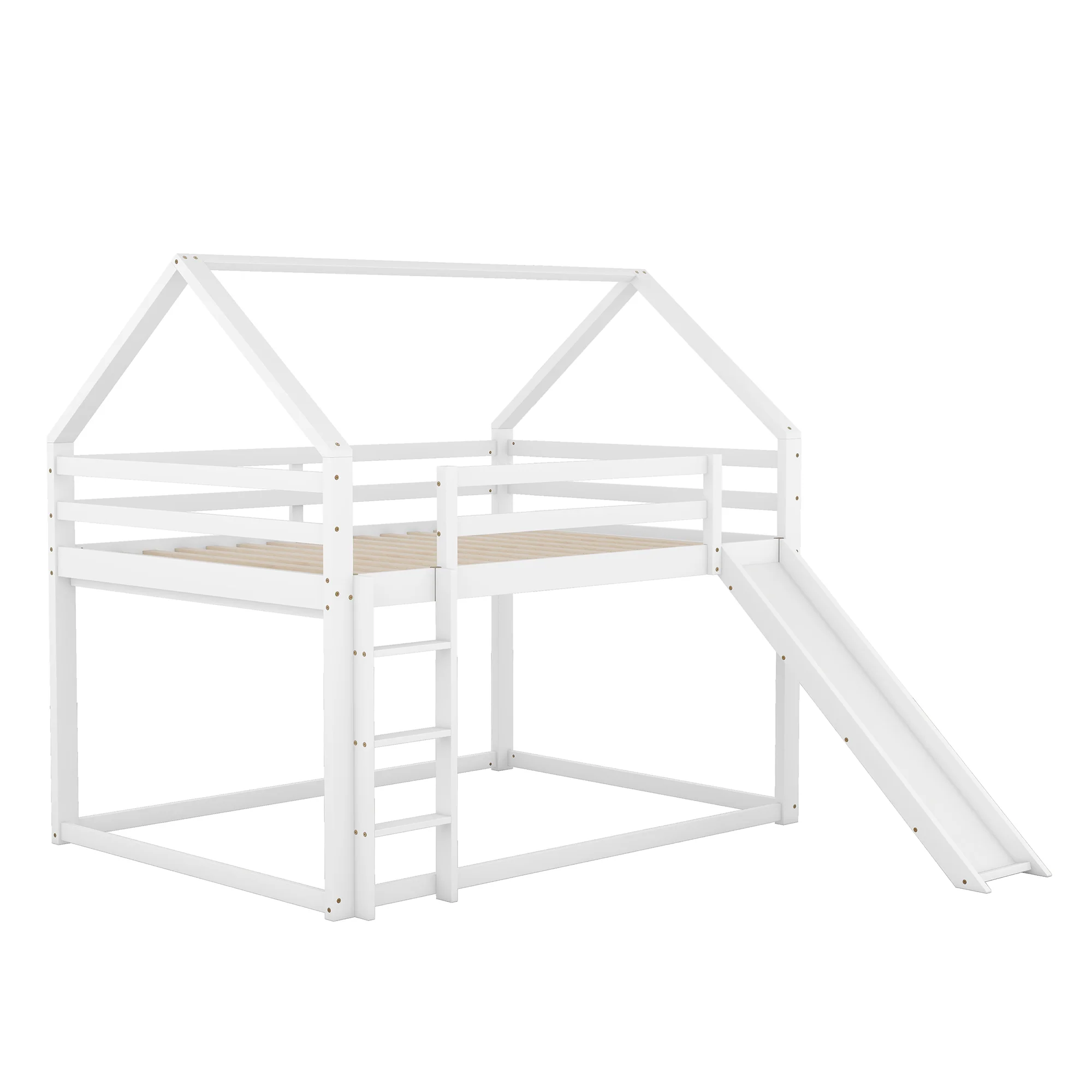 House Bunk Bed 140x200cm Double with Slide & Ladder - White - Image 8