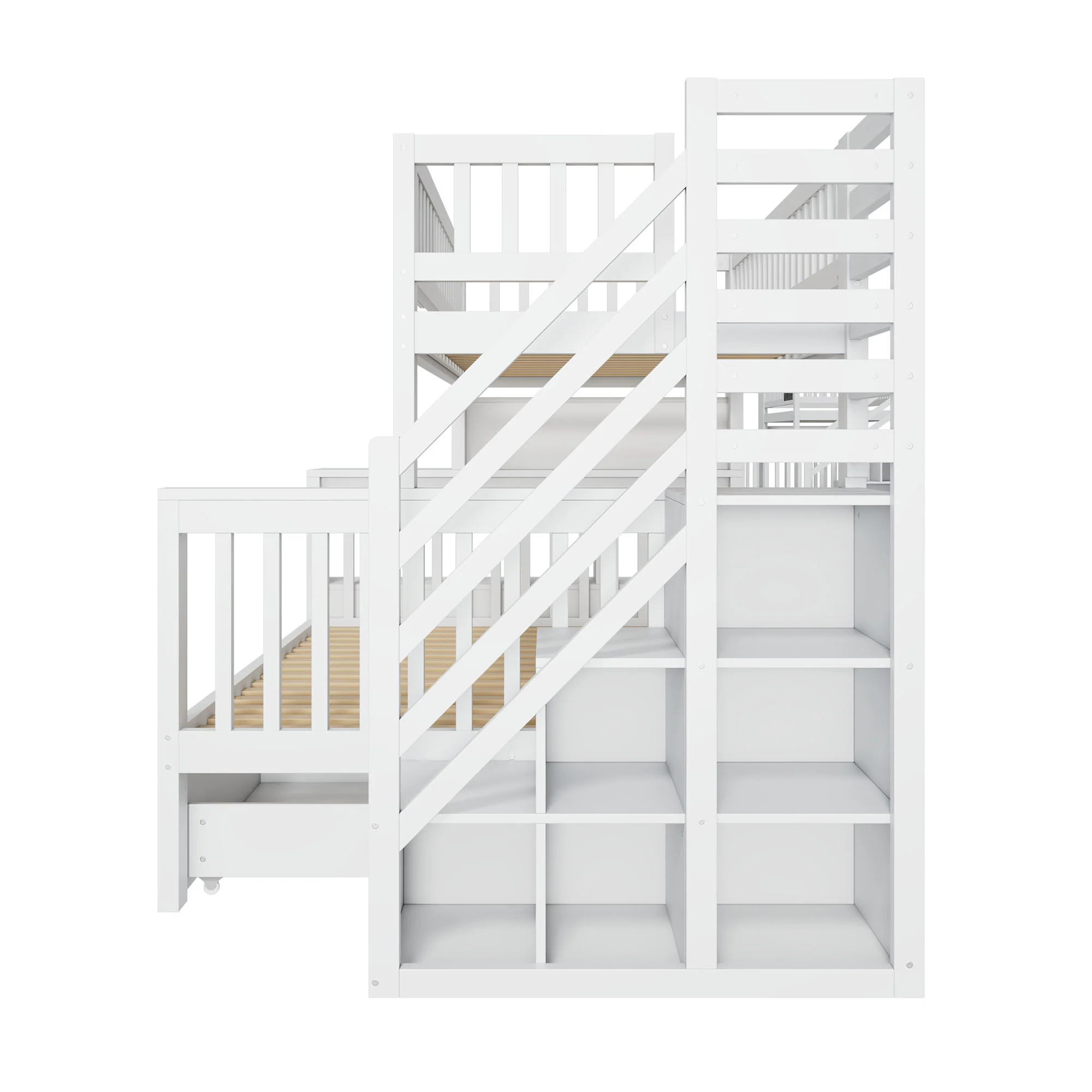 House Bunk Bed Multifunctional Graffiti Board Stairs Storage Drawers 140x200 & 90x200 - White - Image 10
