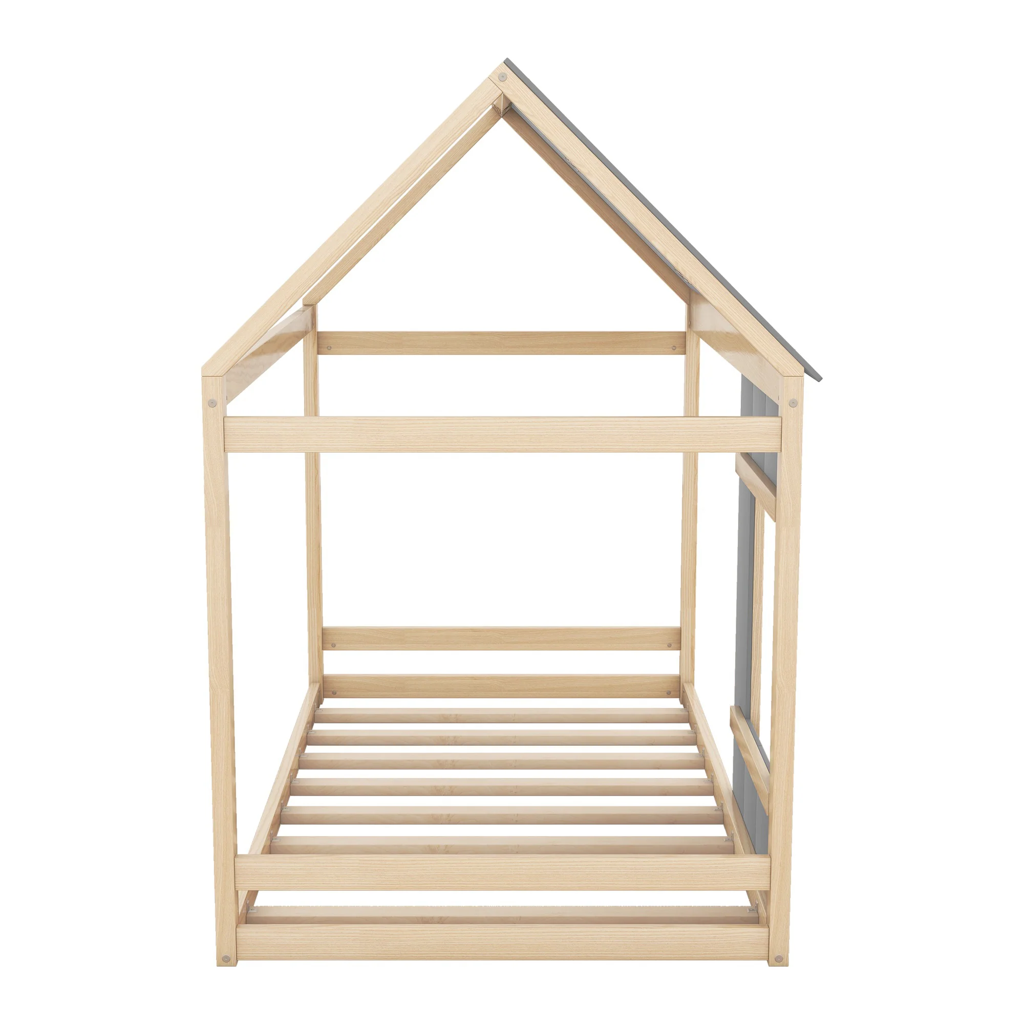 House Children's Bed 90x200cm with Roof and Window - Natural/Grey - Image 10