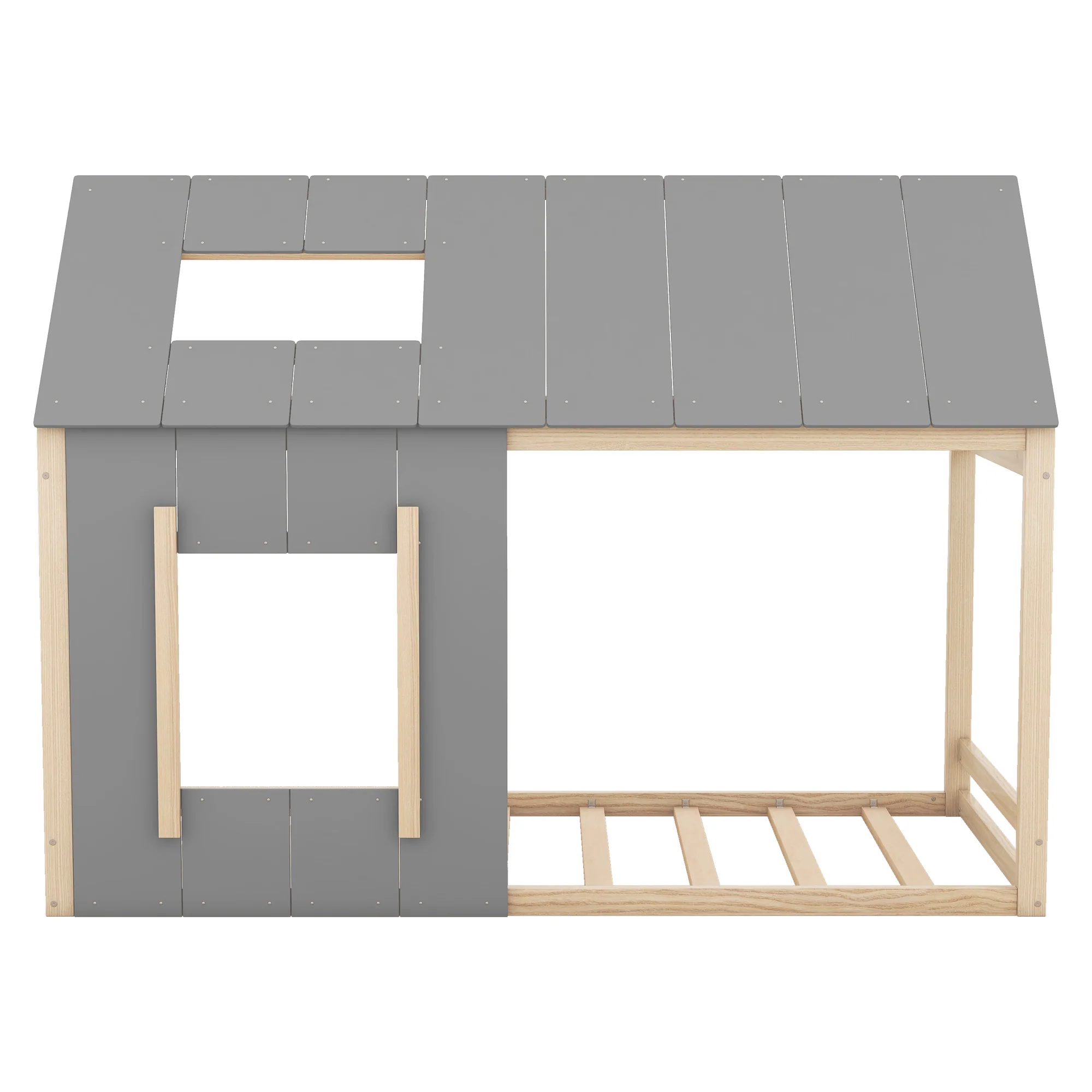 House Children's Bed 90x200cm with Roof and Window - Natural/Grey - Image 9