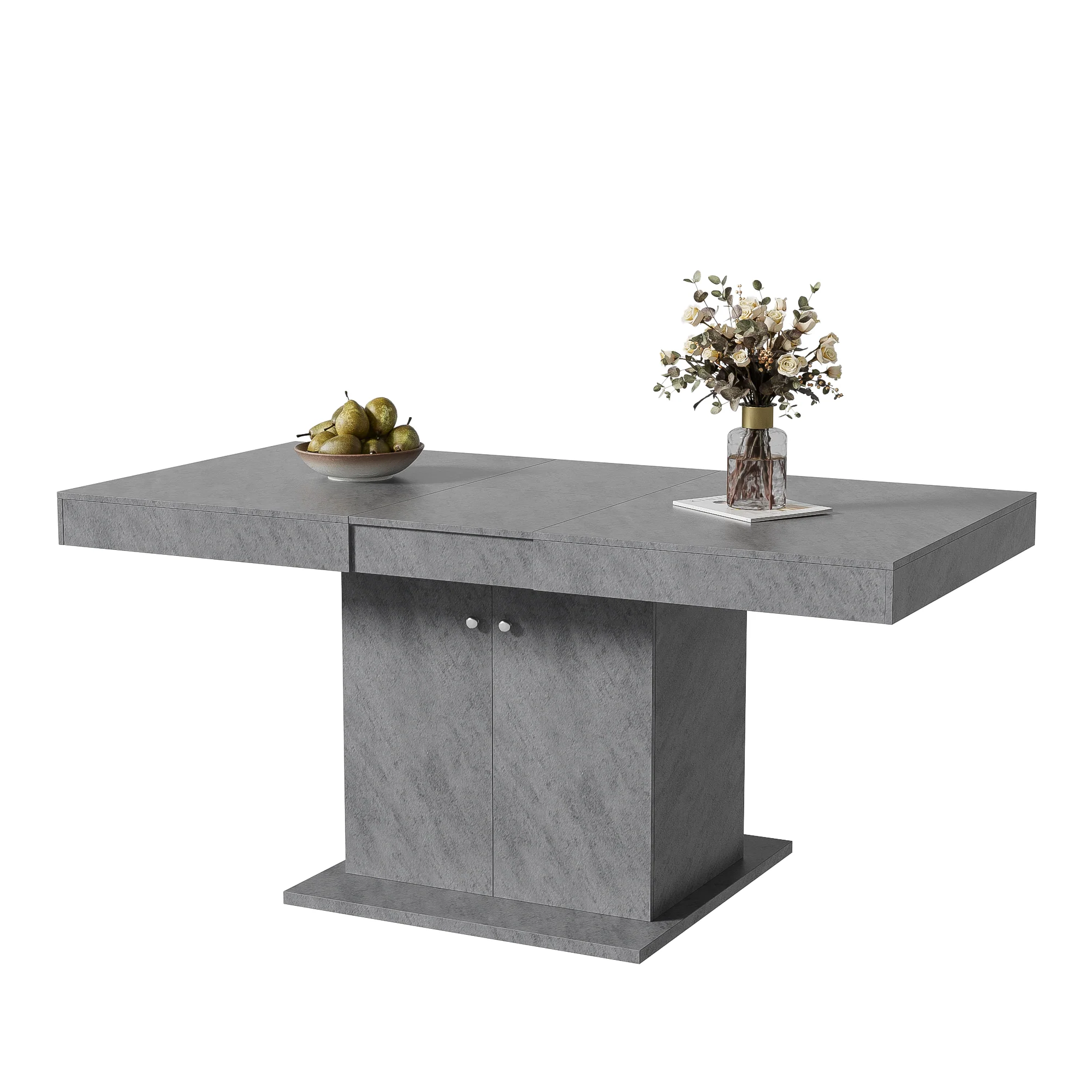 Grey Extendable Multifunctional Dining Table with Storage - Image 5