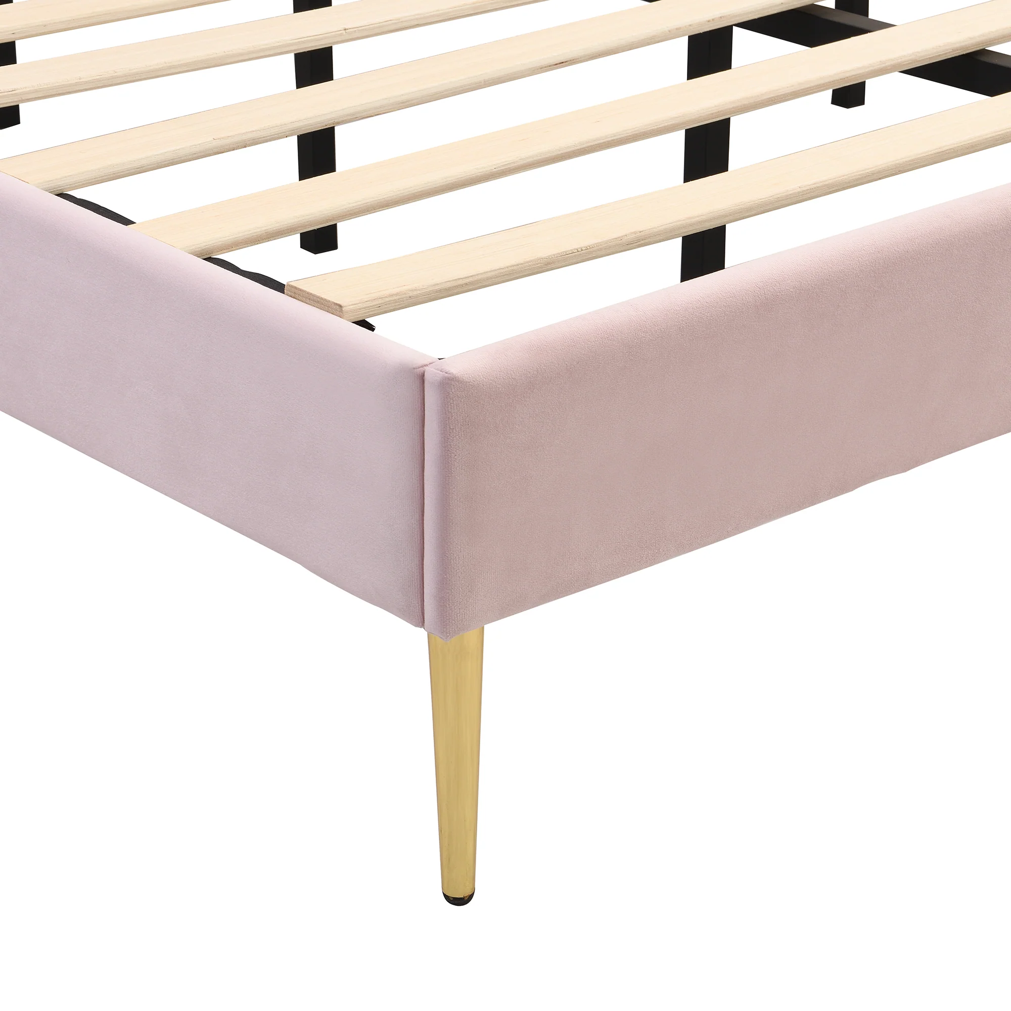 140 x 200cm Velvet Upholstered Bed with Adjustable Headboard, Pink - Image 4