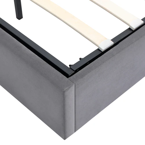Velvet Upholstered Double Bed with Hydraulic Storage, Grey - Image 5