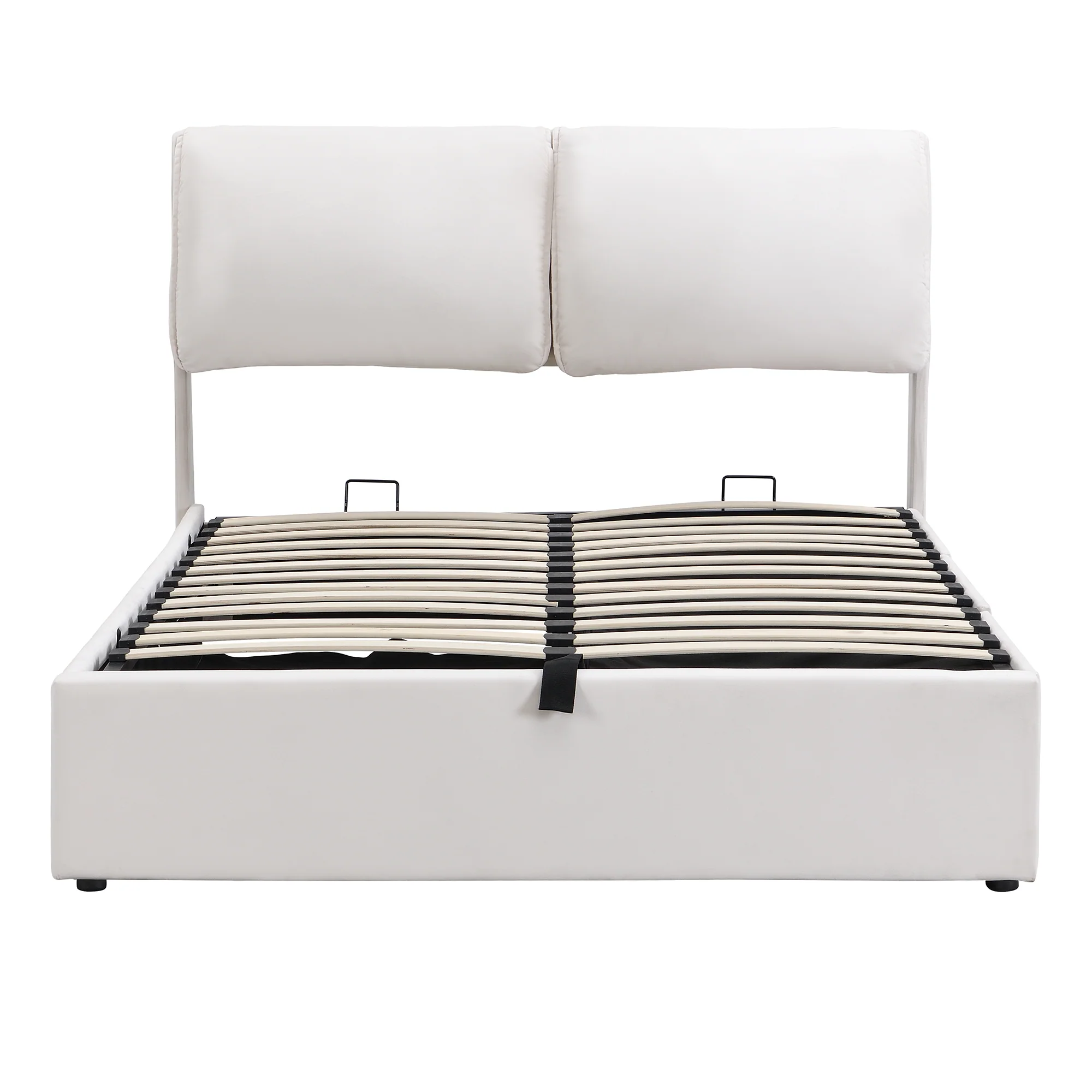 Elephant-Ear Ottoman Storage Bed with Drawers and Adjustable Headboard, White