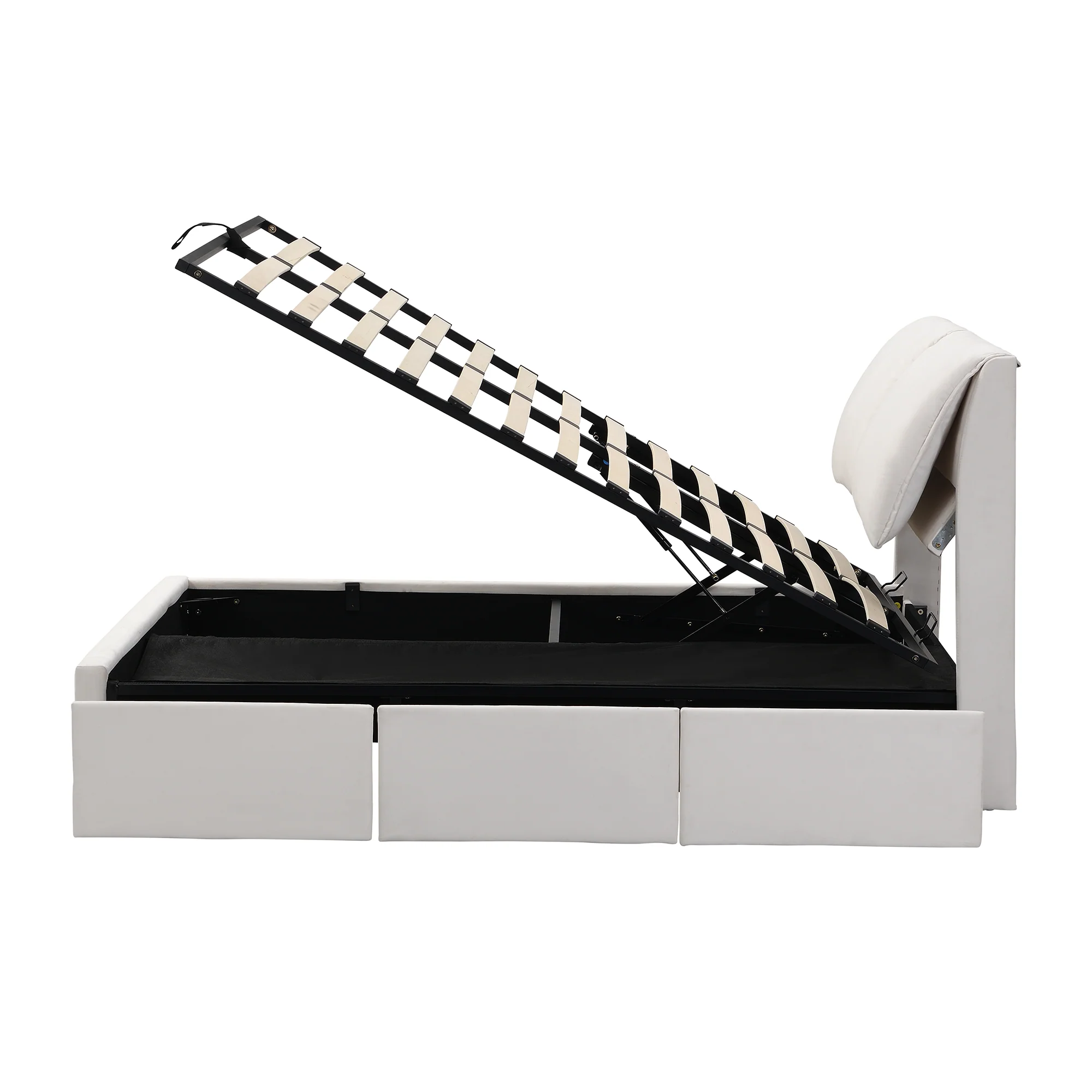 Elephant-Ear Ottoman Storage Bed with Drawers and Adjustable Headboard, White - Image 3