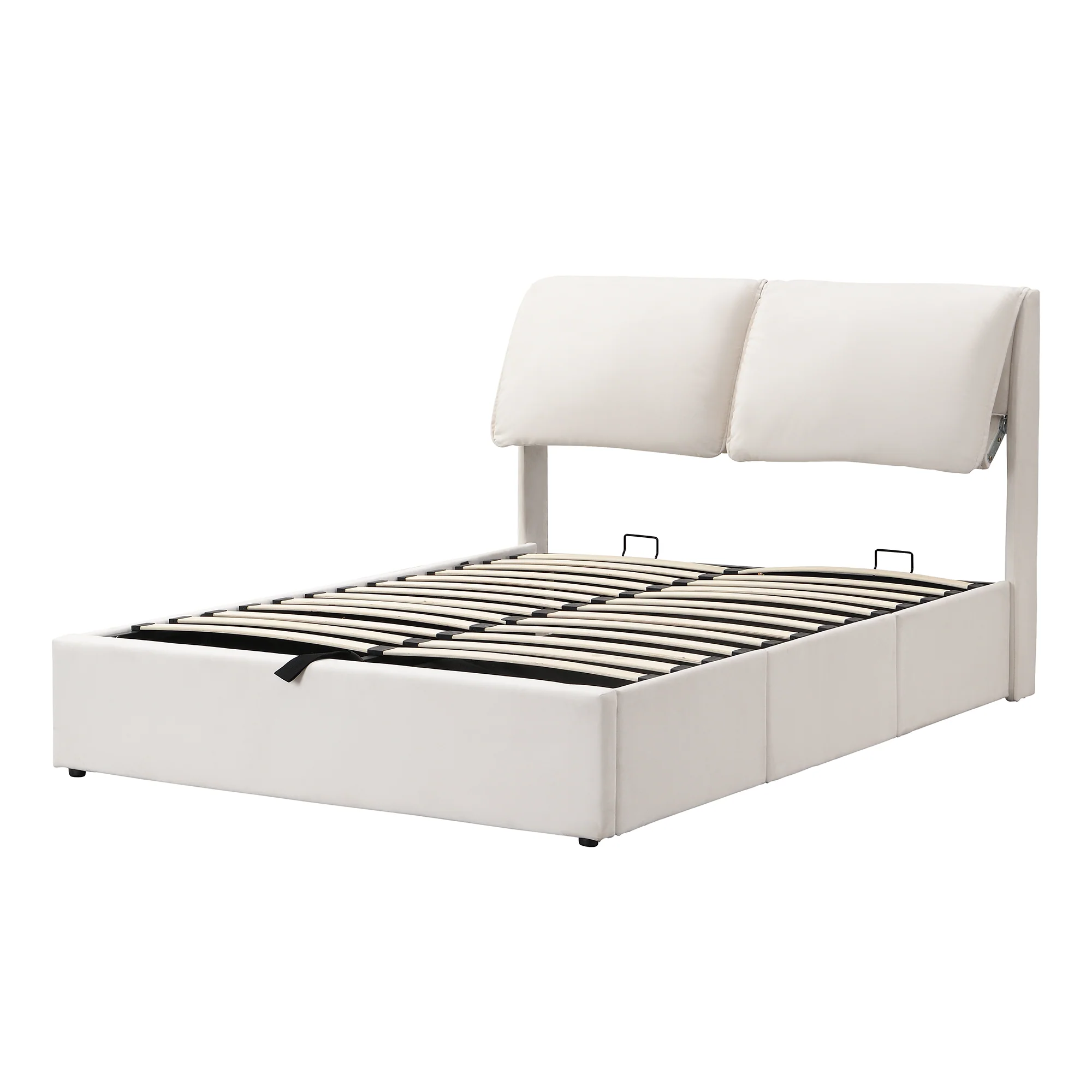 Elephant-Ear Ottoman Storage Bed with Drawers and Adjustable Headboard, White - Image 4