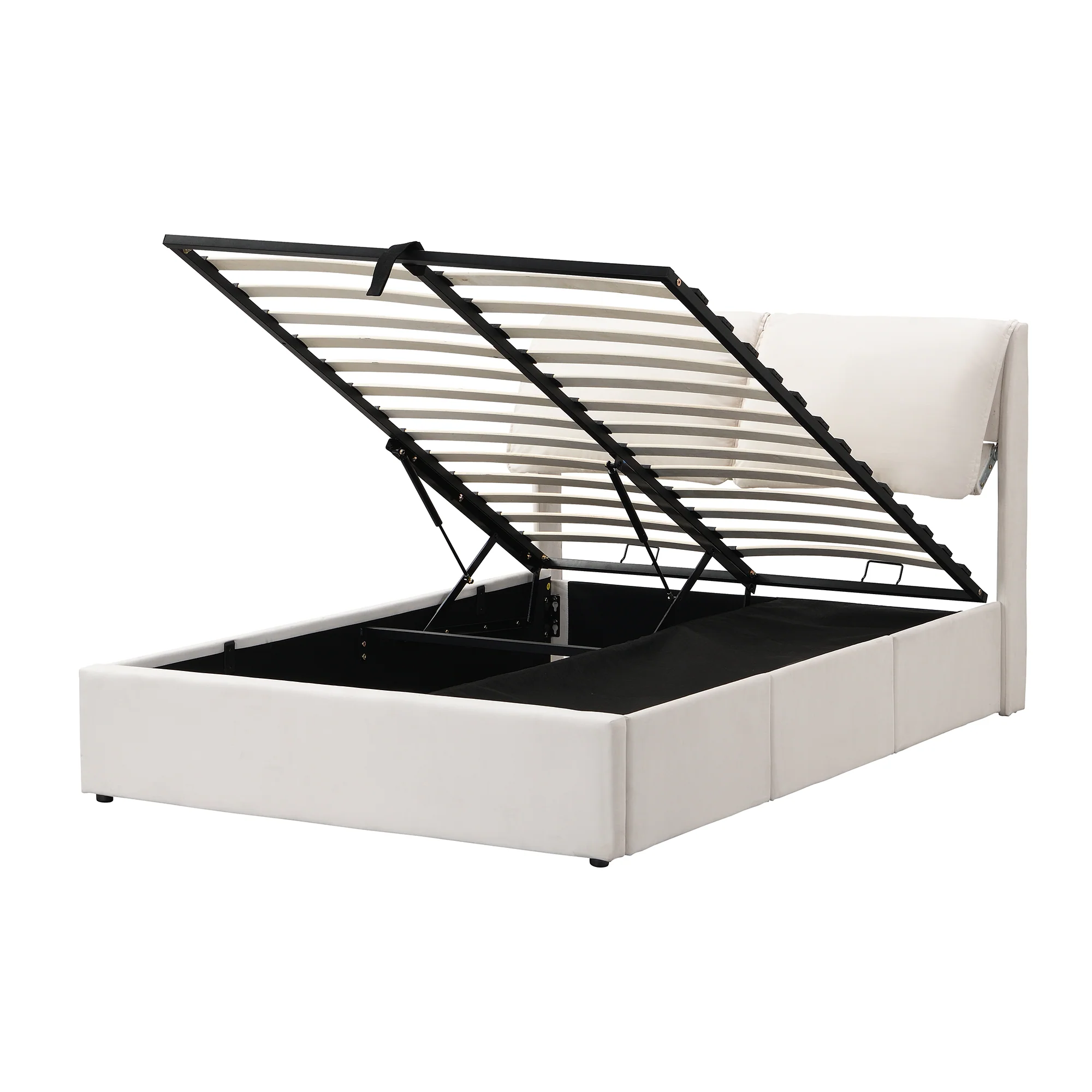 Elephant-Ear Ottoman Storage Bed with Drawers and Adjustable Headboard, White - Image 5