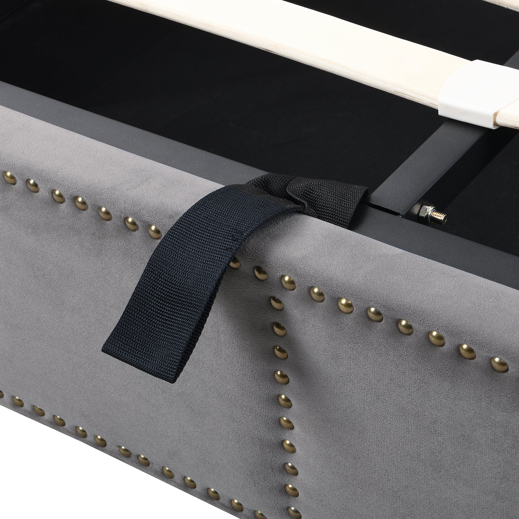 Upholstered Bed with Lift-Up Storage and Studded Footboard, Grey - Image 4