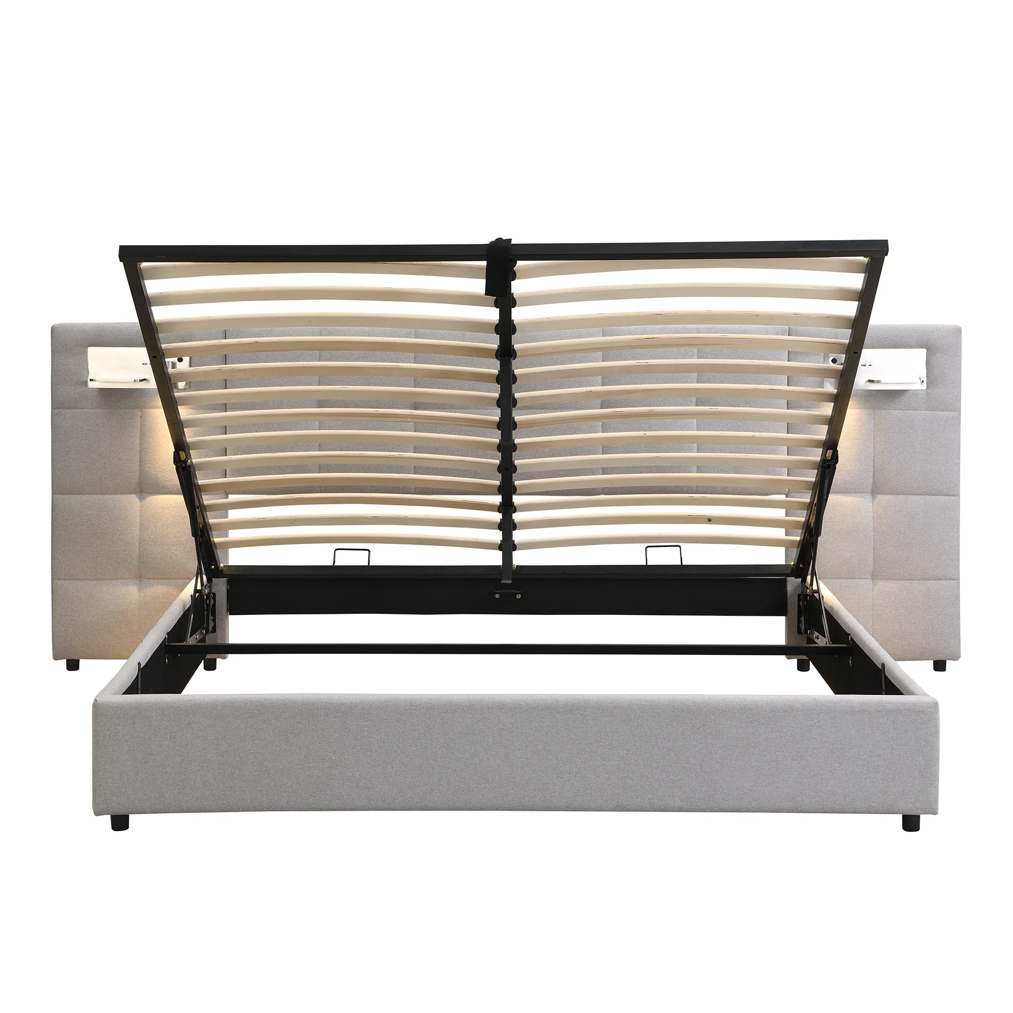 Upholstered Bed with Hydraulic Storage, USB Charging & LED Headboard, Grey - Image 3