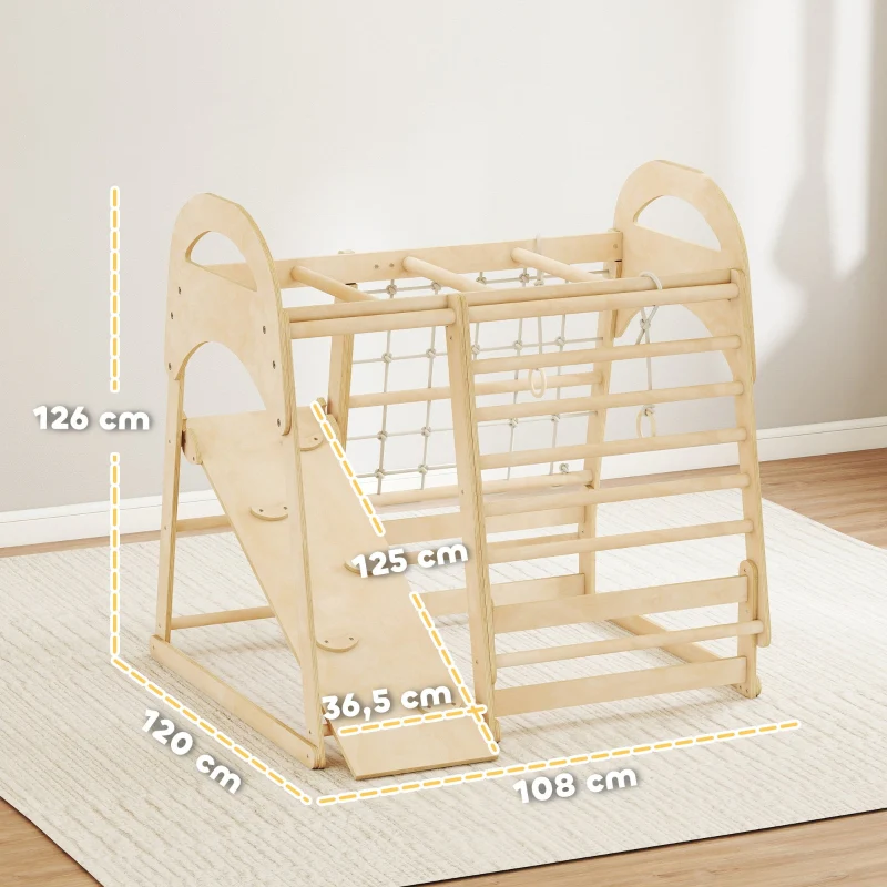 Indoor Climbing Frame 6-in-1 Slide Wall Net Ages 3-6 - Wood - Image 3