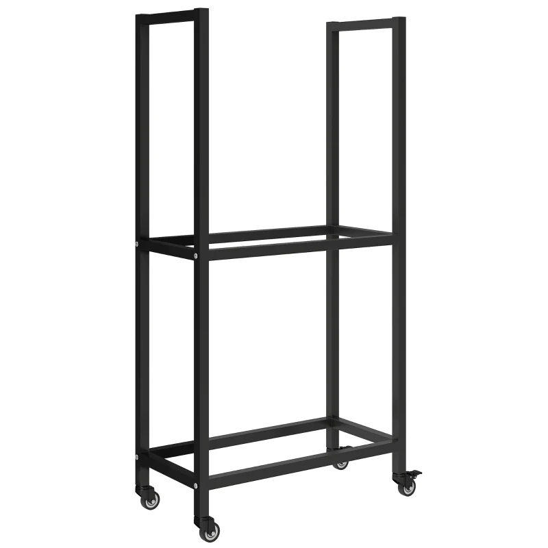 Indoor Firewood Rack 2 Levels With Wheels Steel - Black