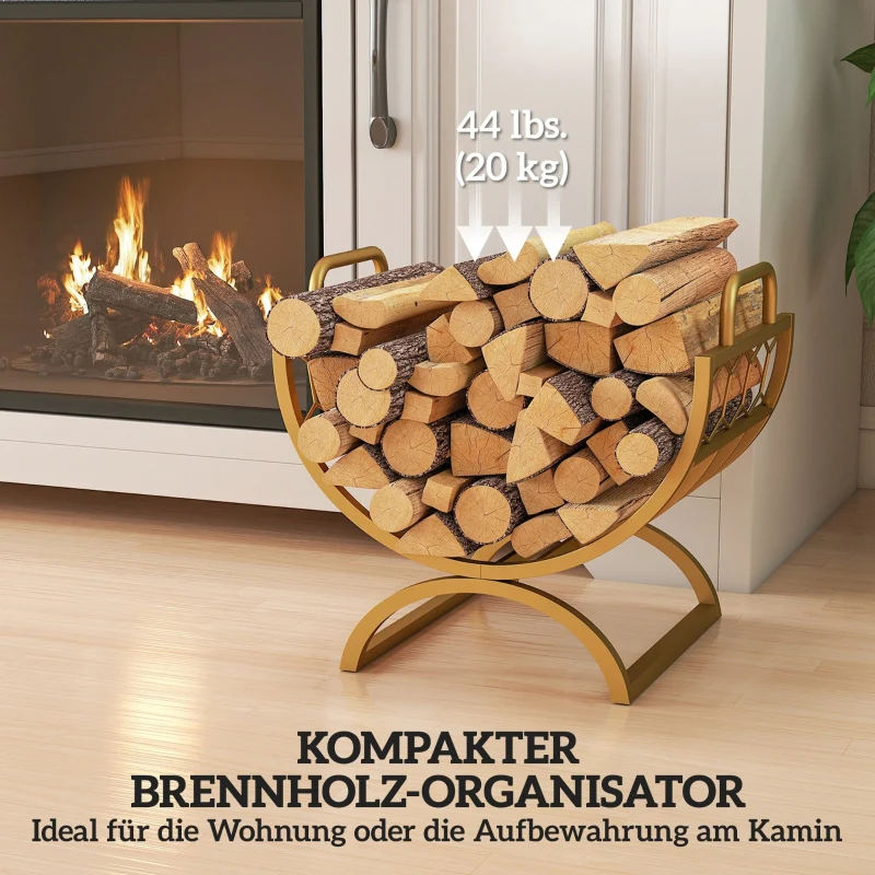 Indoor Firewood Rack 46x36x41cm for Fireplaces Stoves - Metal Gold - Image 4
