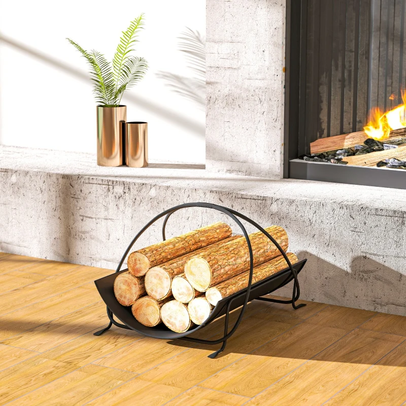 Indoor Firewood Rack Geometric Metal Handle 51x38x33cm - Black - Image 2