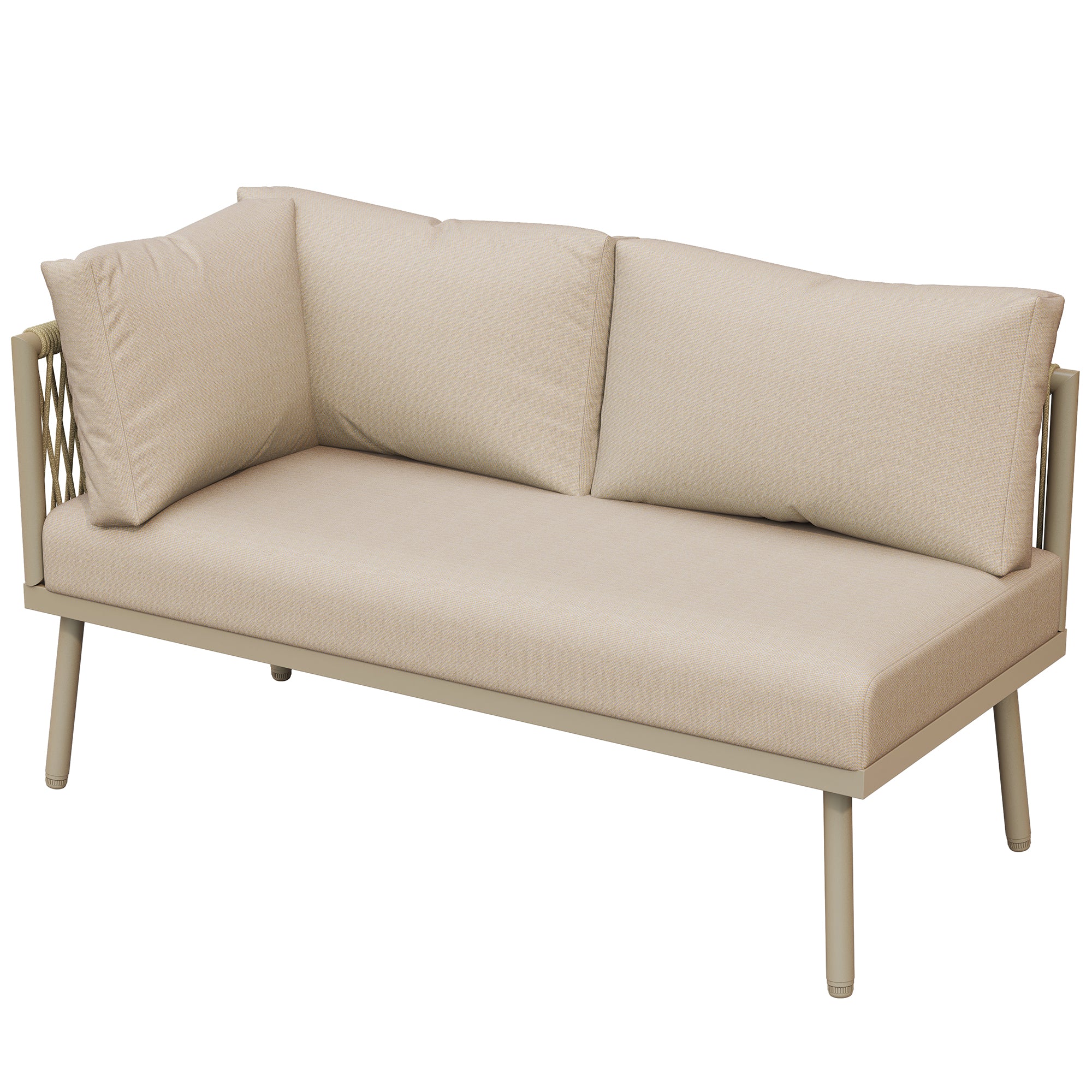 Iron Garden Lounge Set L-Shaped with Seat Cushions, 2 Sofas & 1 Table, Khaki - Image 10