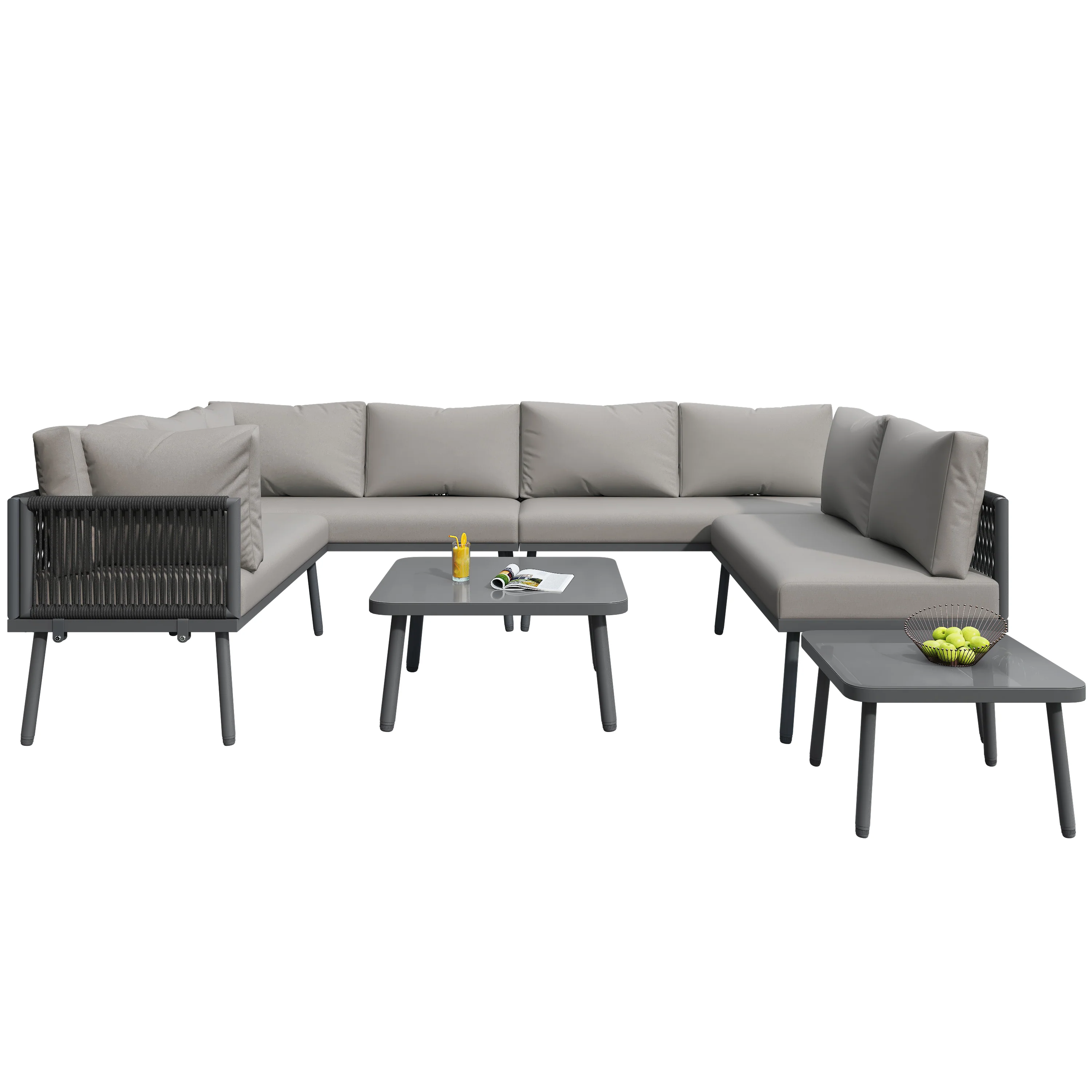 Iron Garden Lounge Set U-Shaped Corner Sofa 8-Seater 2 Tables - Various - Image 4