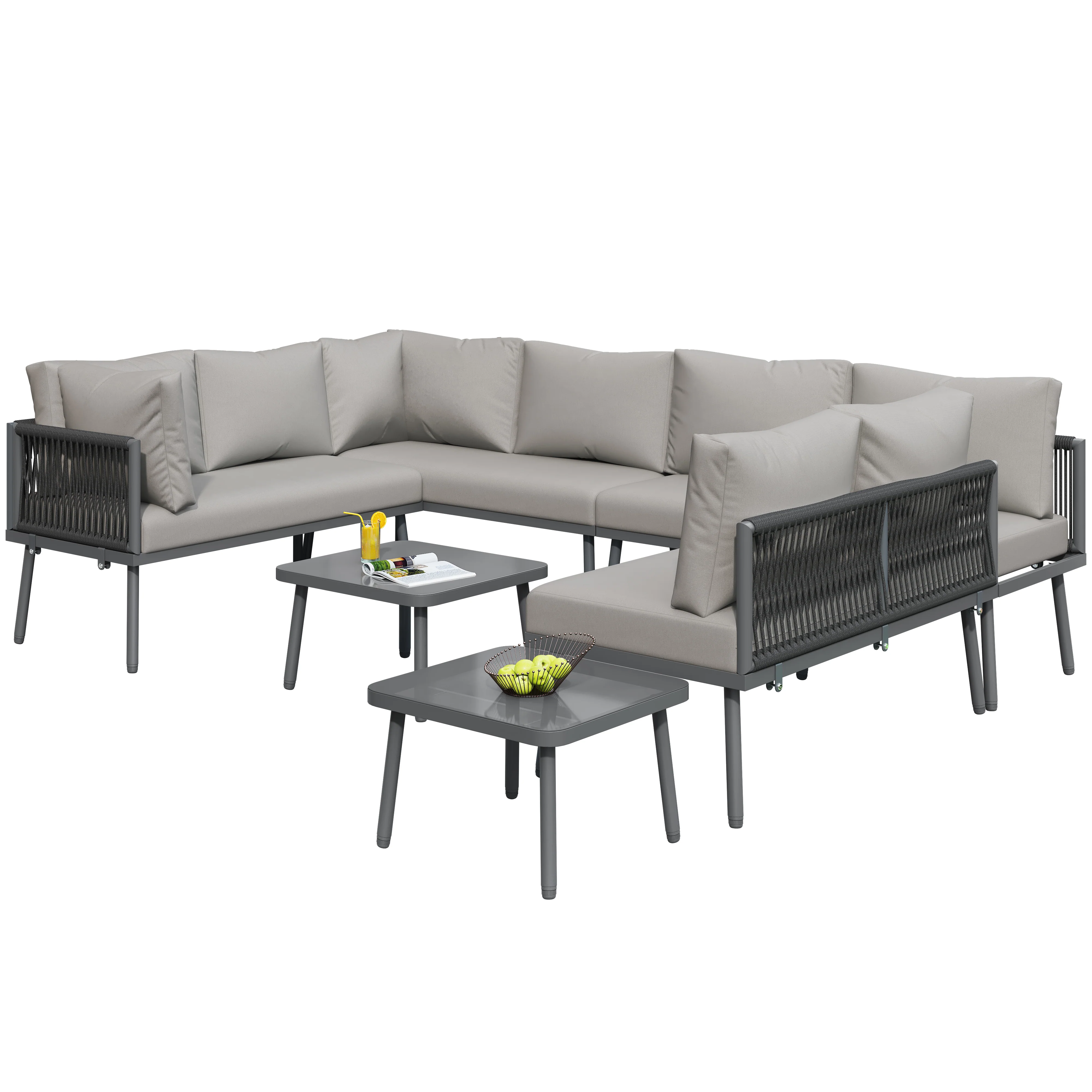 Iron Garden Lounge Set U-Shaped Corner Sofa 8-Seater 2 Tables - Various - Image 6