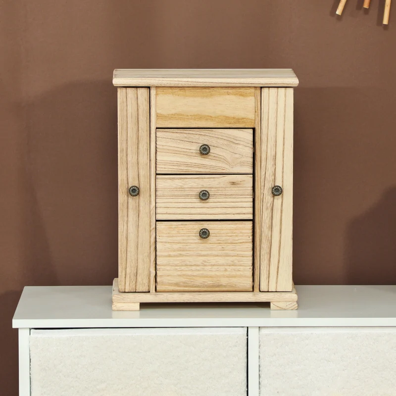 Jewelry Box, 4-Tier Case with Mirror, Wood Brown - Image 4