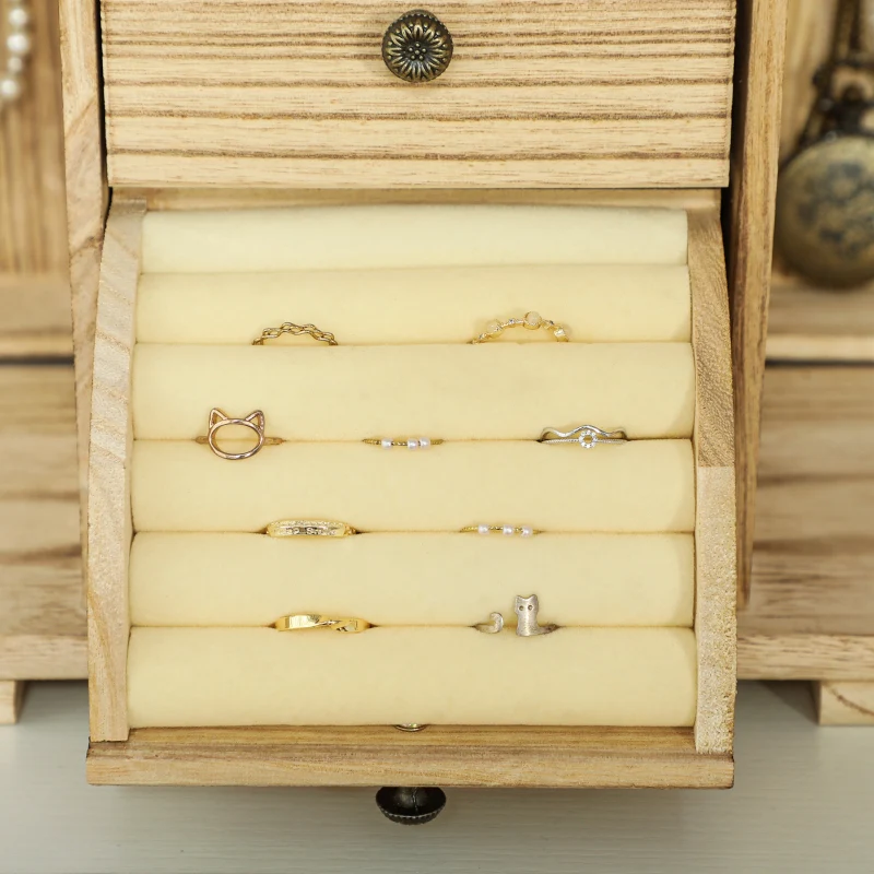 Jewelry Box, 4-Tier Case with Mirror, Wood Brown - Image 6