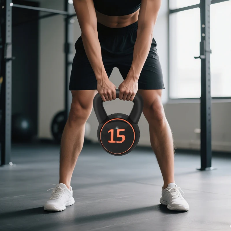 Kettlebell Set 3pc 2.2/4.5/6.8kg Weights Plastic Casing Black - Image 8