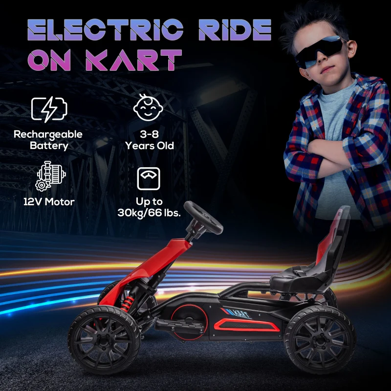 Kids Electric Go Kart, 12V Racing 2-Speed - Red - Image 4