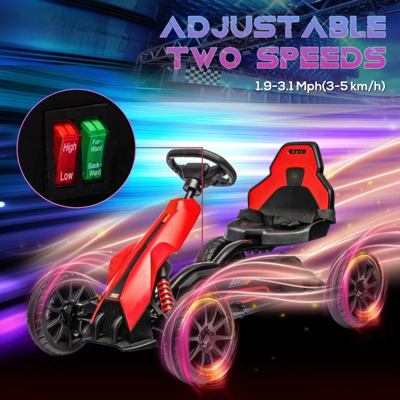 Kids Electric Go Kart, 12V Racing 2-Speed - Red - Image 5