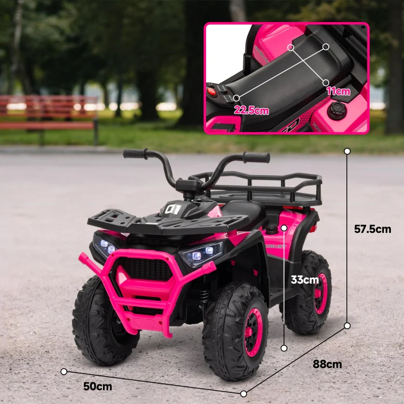 Kids Electric Ride on ATV, 12V Battery-Powered Quad Bike with Spring Suspension, Pink - Image 3