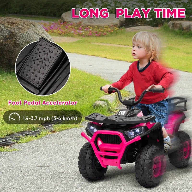 Kids Electric Ride on ATV, 12V Battery-Powered Quad Bike with Spring Suspension, Pink - Image 6