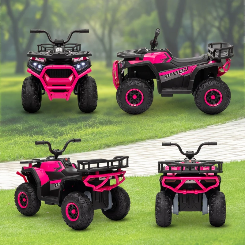 Kids Electric Ride on ATV, 12V Battery-Powered Quad Bike with Spring Suspension, Pink - Image 8