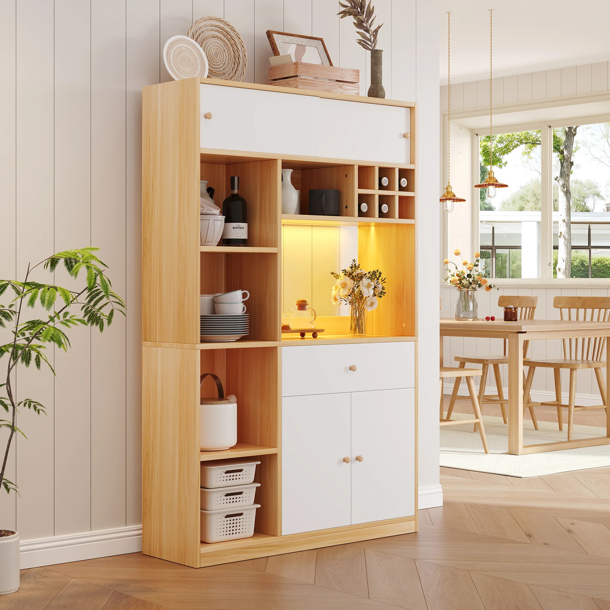 Kitchen Buffet Cabinet LED 1 Drawer 3 Doors Shelves 115x180cm - Image 2