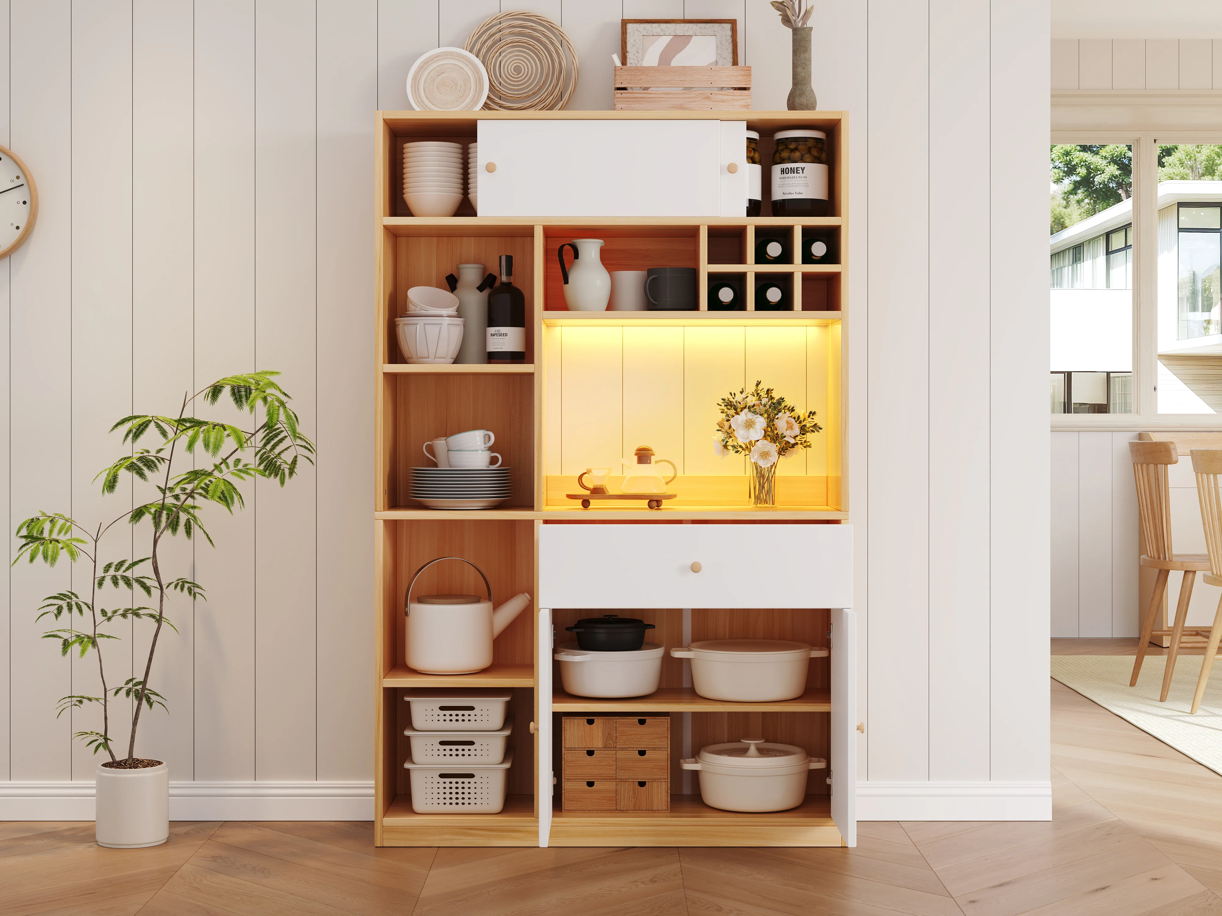 Kitchen Buffet Cabinet LED 1 Drawer 3 Doors Shelves 115x180cm - Image 5