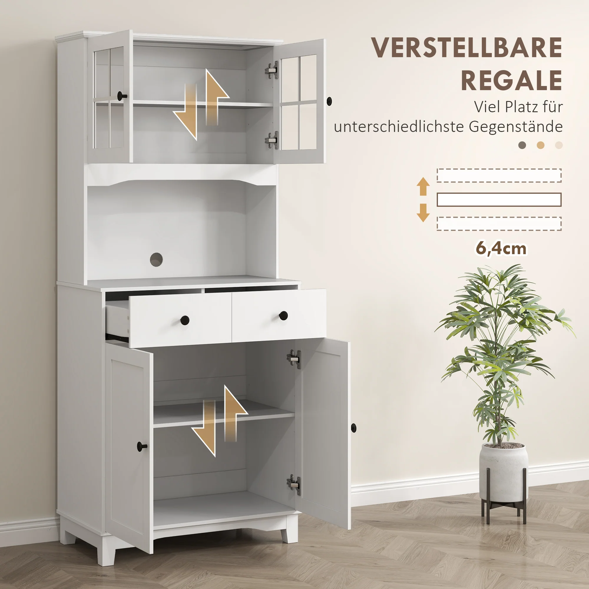 Kitchen Cabinet Glass Doors 2 Drawers - Wood White - Image 5