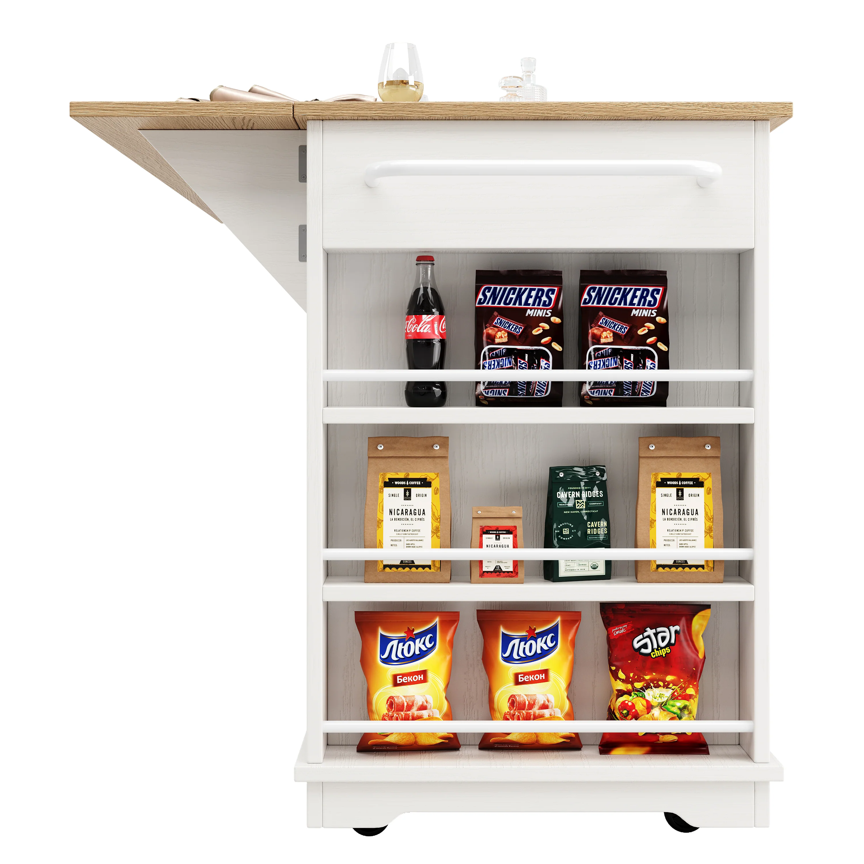 Kitchen Island Cabinet Tempered Glass Worktop Storage - White - Image 8