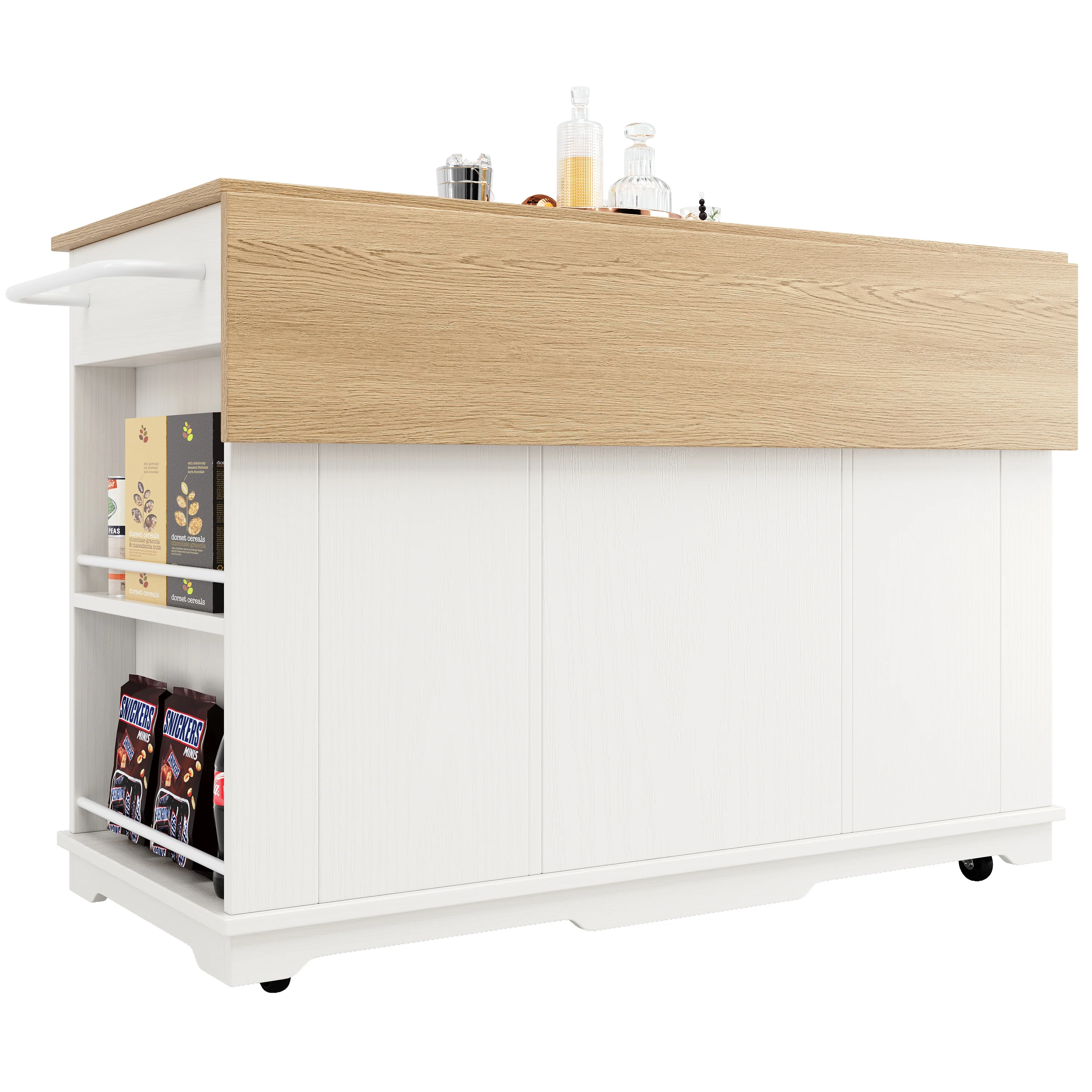 Kitchen Island Cabinet Tempered Glass Worktop Storage - White - Image 9