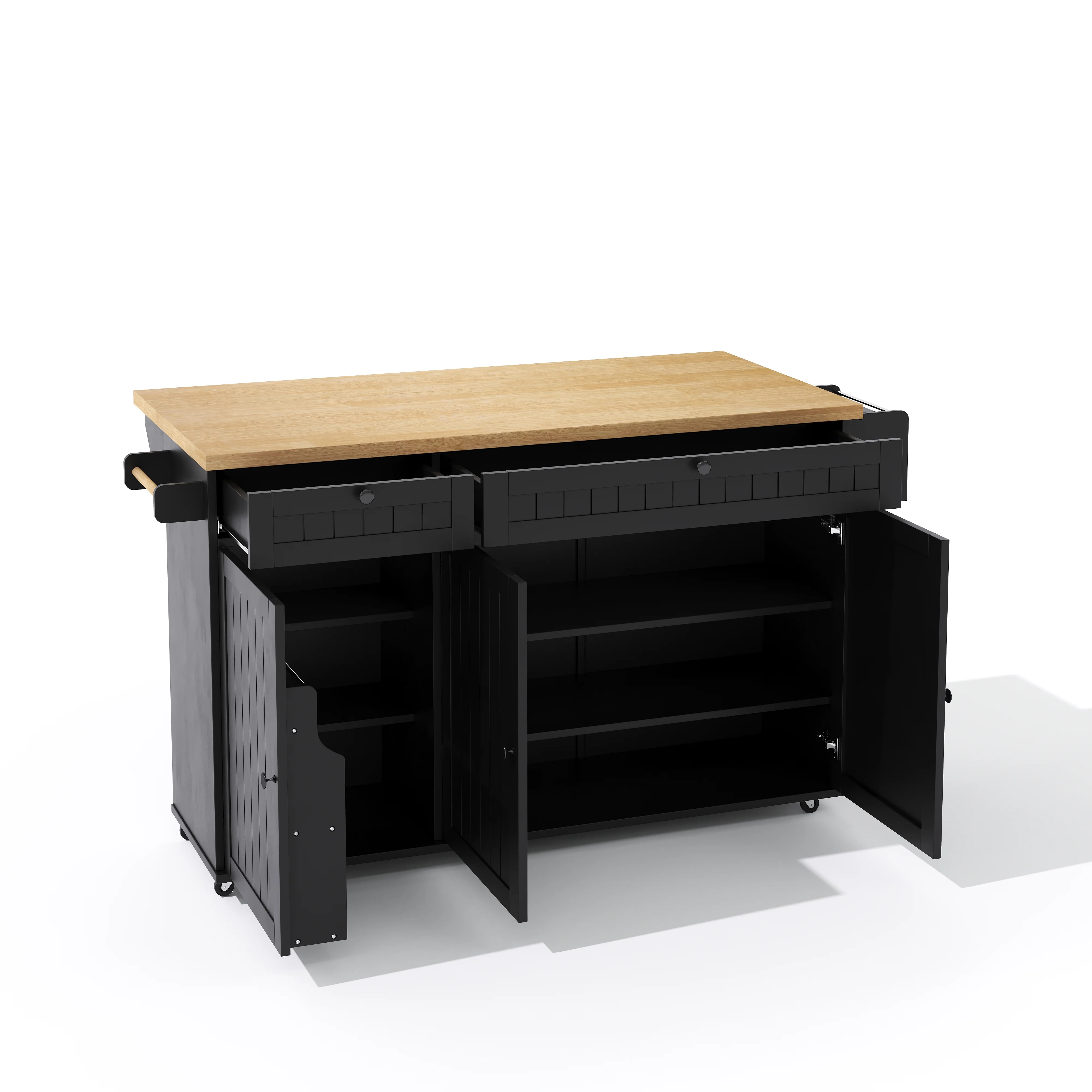 Kitchen Island Cabinet with Fold-Down Worktop, 6 Rolling Casters & Storage Drawers, Black - Image 8