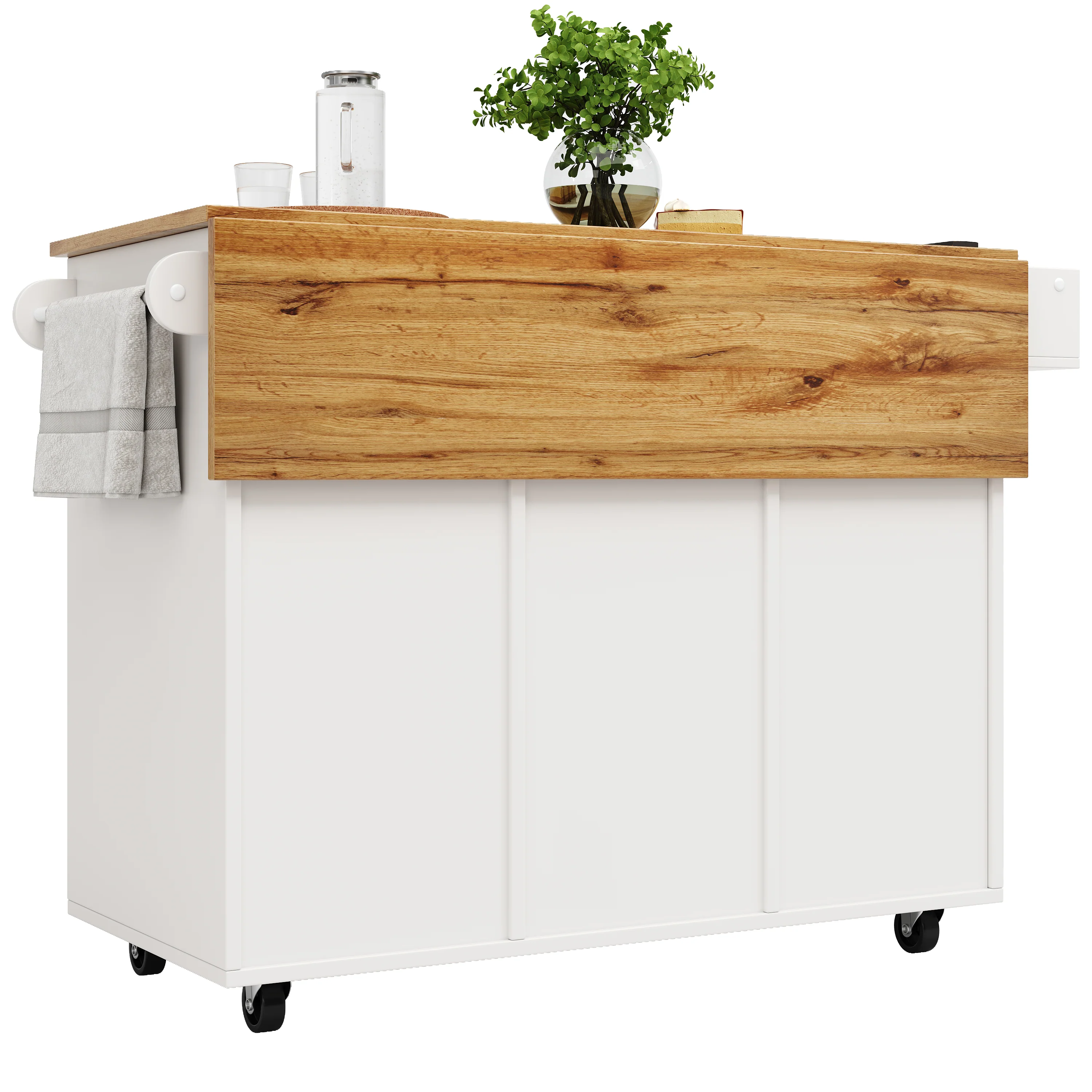 Kitchen Island Dining Cart Extendable Multifunctional Storage - Wood Grain - Image 10