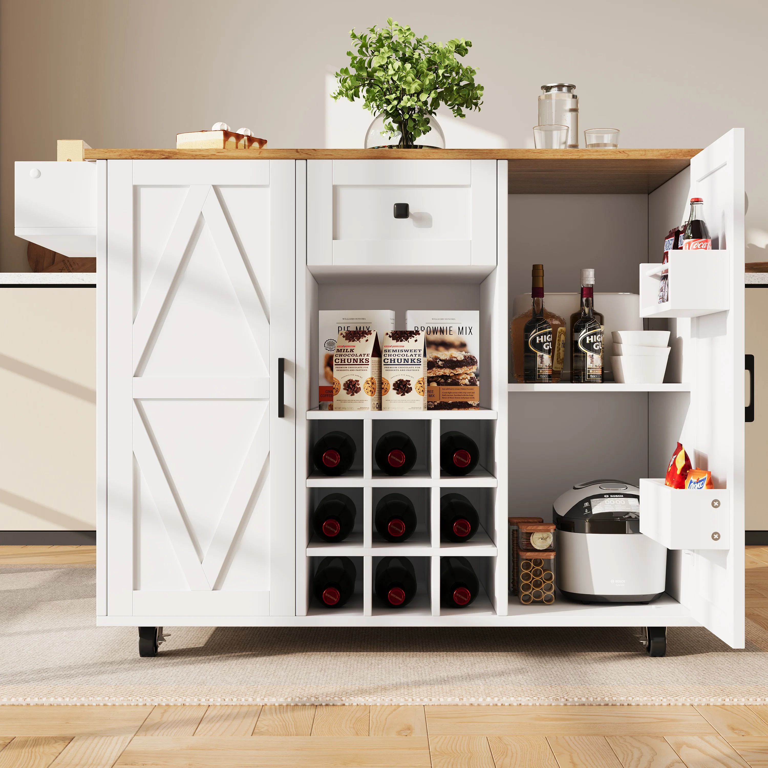 Kitchen Island Dining Cart Extendable Multifunctional Storage - Wood Grain - Image 3