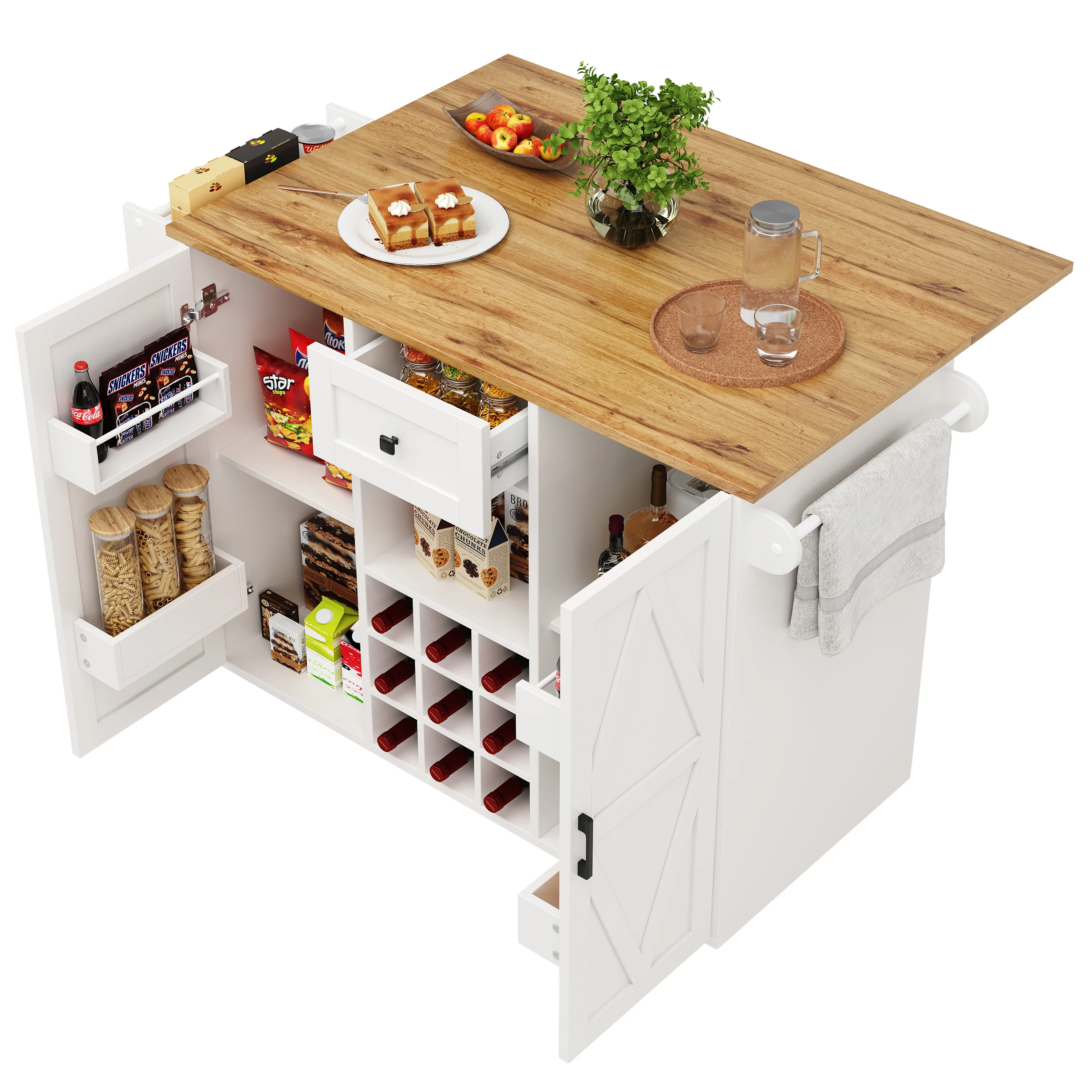 Kitchen Island Dining Cart Extendable Multifunctional Storage - Wood Grain - Image 6