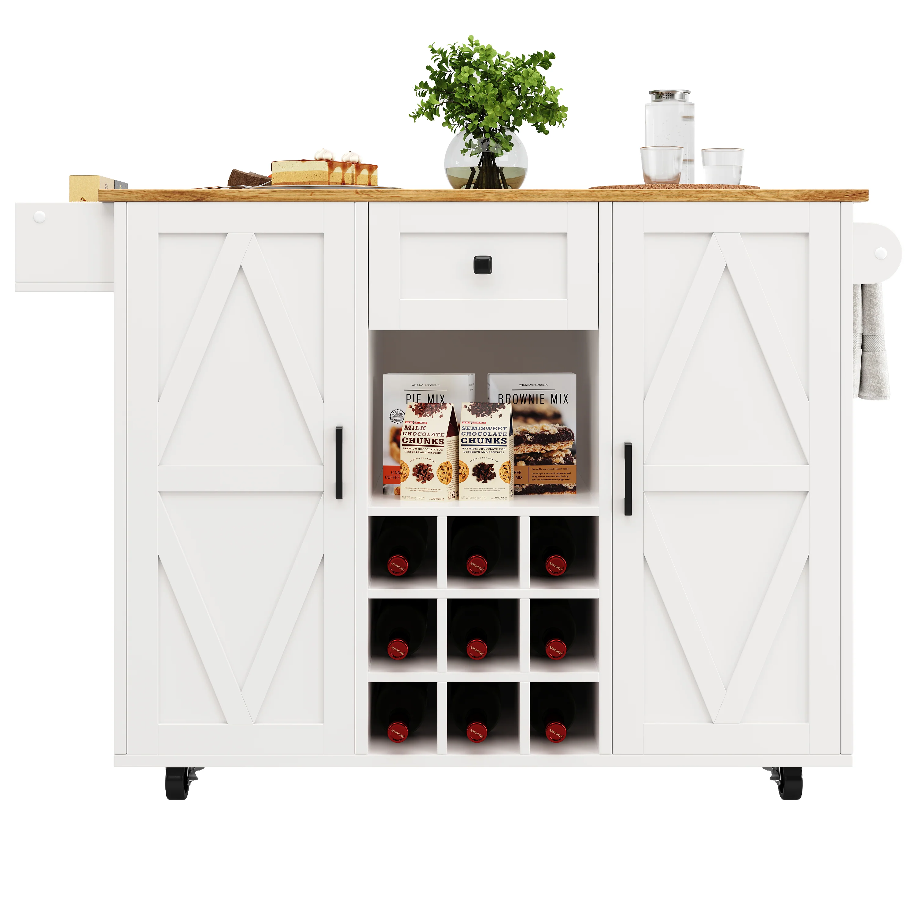 Kitchen Island Dining Cart Extendable Multifunctional Storage - Wood Grain - Image 9