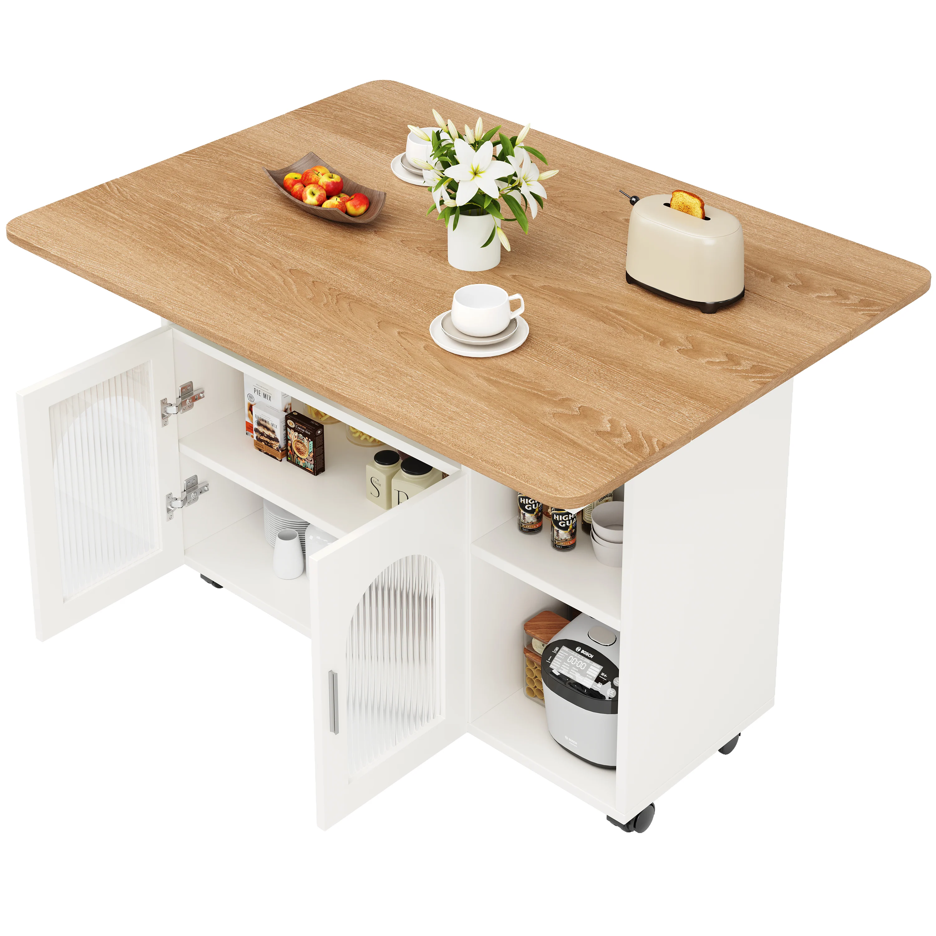 Kitchen Island Dining Cart - Multifunctional Storage, Removable - White Wood Grain - Image 6