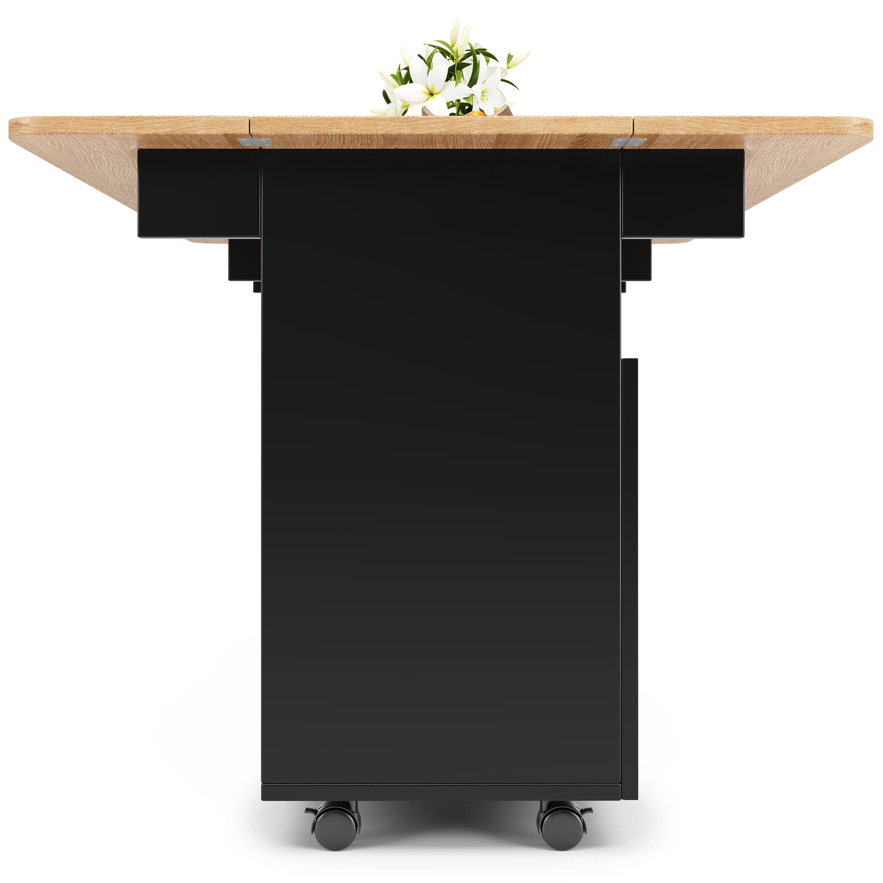 Kitchen Island Dining Cart - Multifunctional Table, Removable Trolley, Storage - Wood Grain Black - Image 10