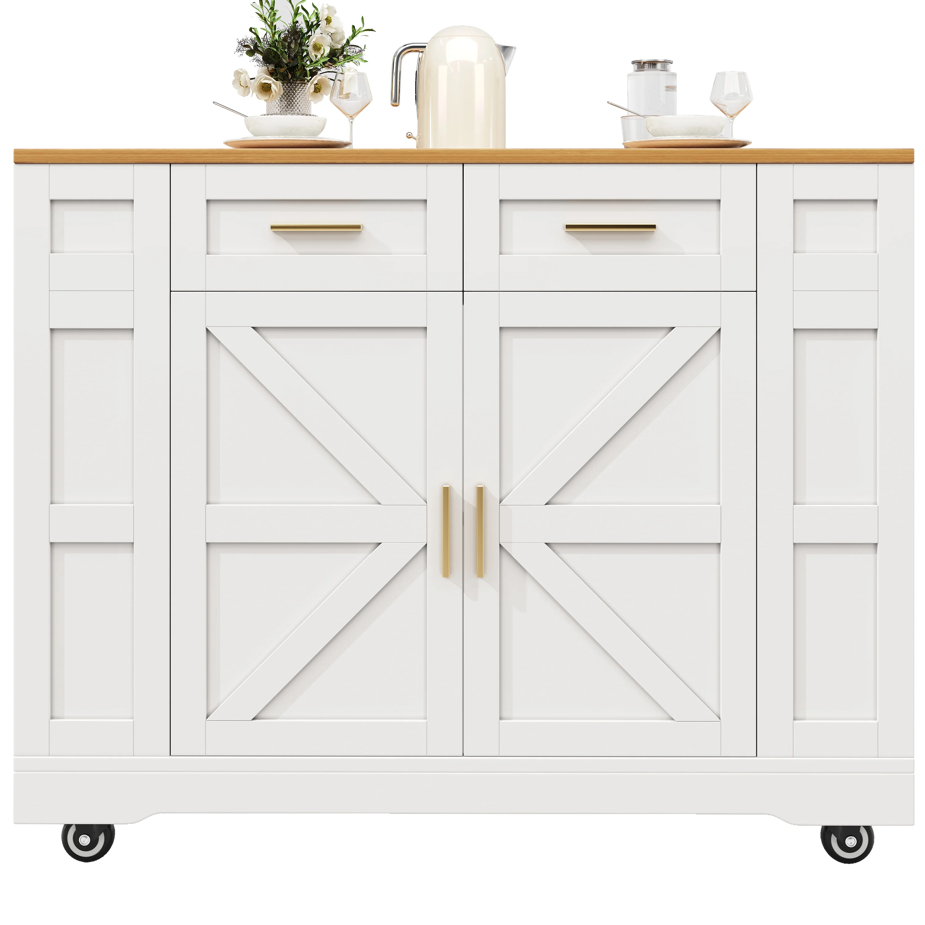 Kitchen Island Extendable Dining Table Storage Wood Grain - White - Image 10