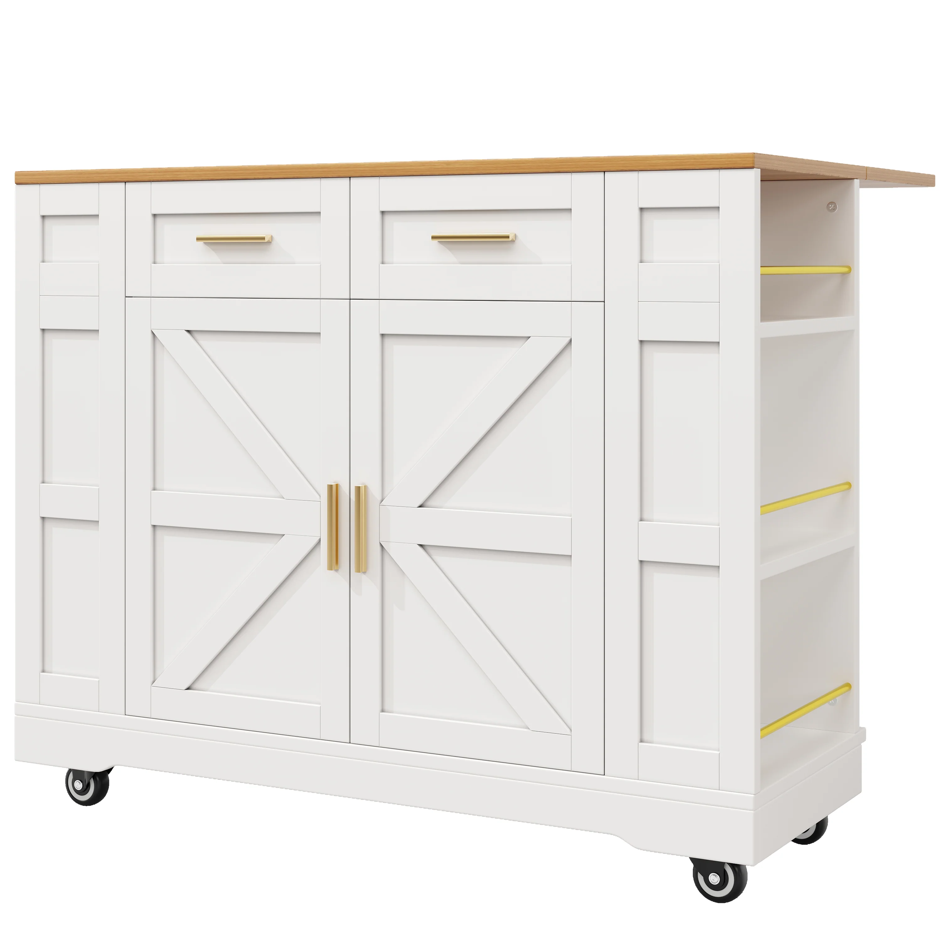 Kitchen Island Extendable Dining Table Storage Wood Grain - White - Image 9