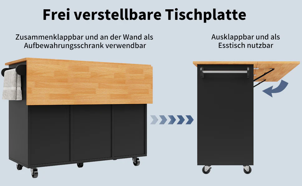 Kitchen Island Extendable Mobile Worktop 8 Drawers Spice Rack - Black - Image 10