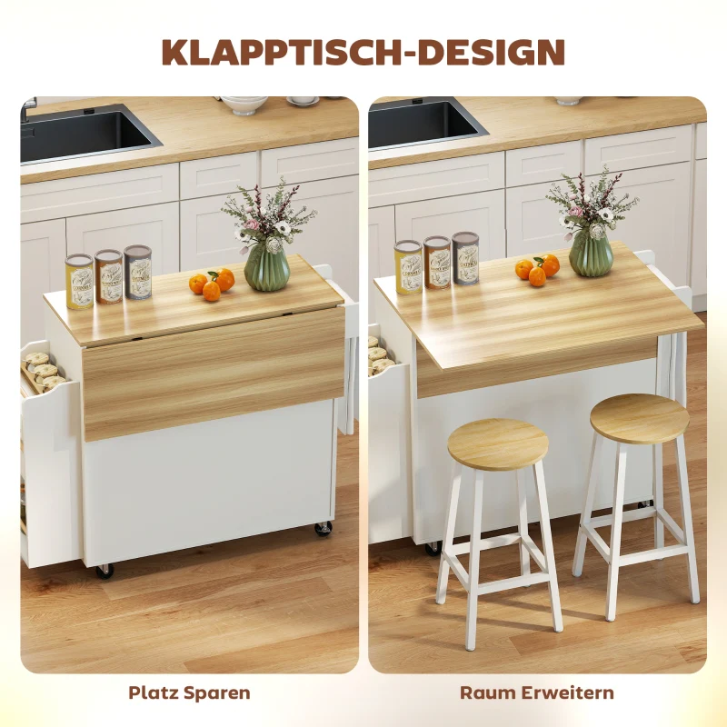 Kitchen Island Mobile Folding Worktop Drawer Shelf - White - Image 4