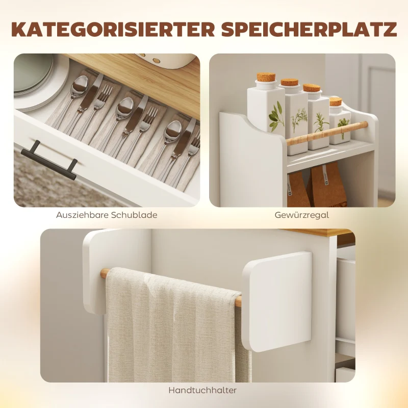 Kitchen Island Mobile Folding Worktop Drawer Shelf - White - Image 5