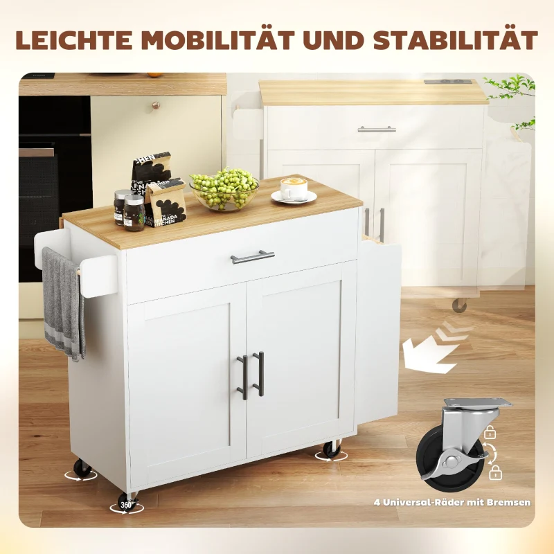 Kitchen Island Mobile Folding Worktop Drawer Shelf - White - Image 6