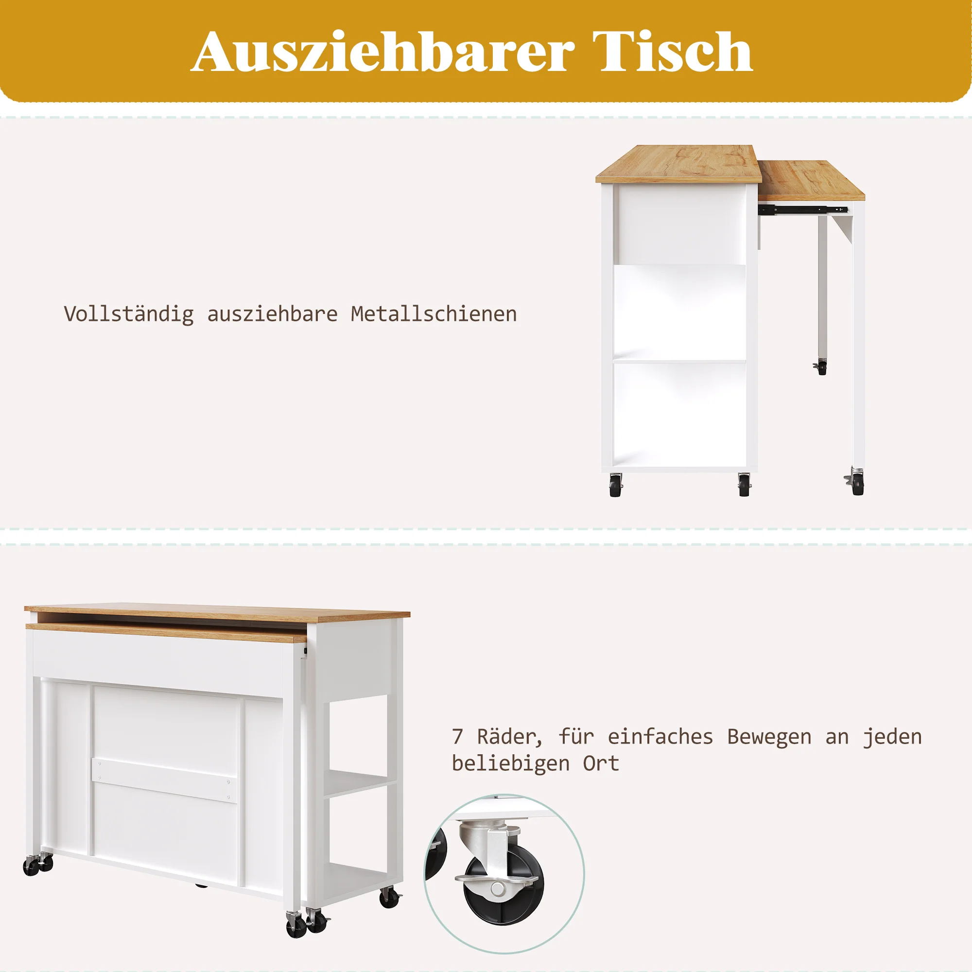 Kitchen Island Mobile Serving Trolley Storage 2 Drawers - Wood Grain - Image 8
